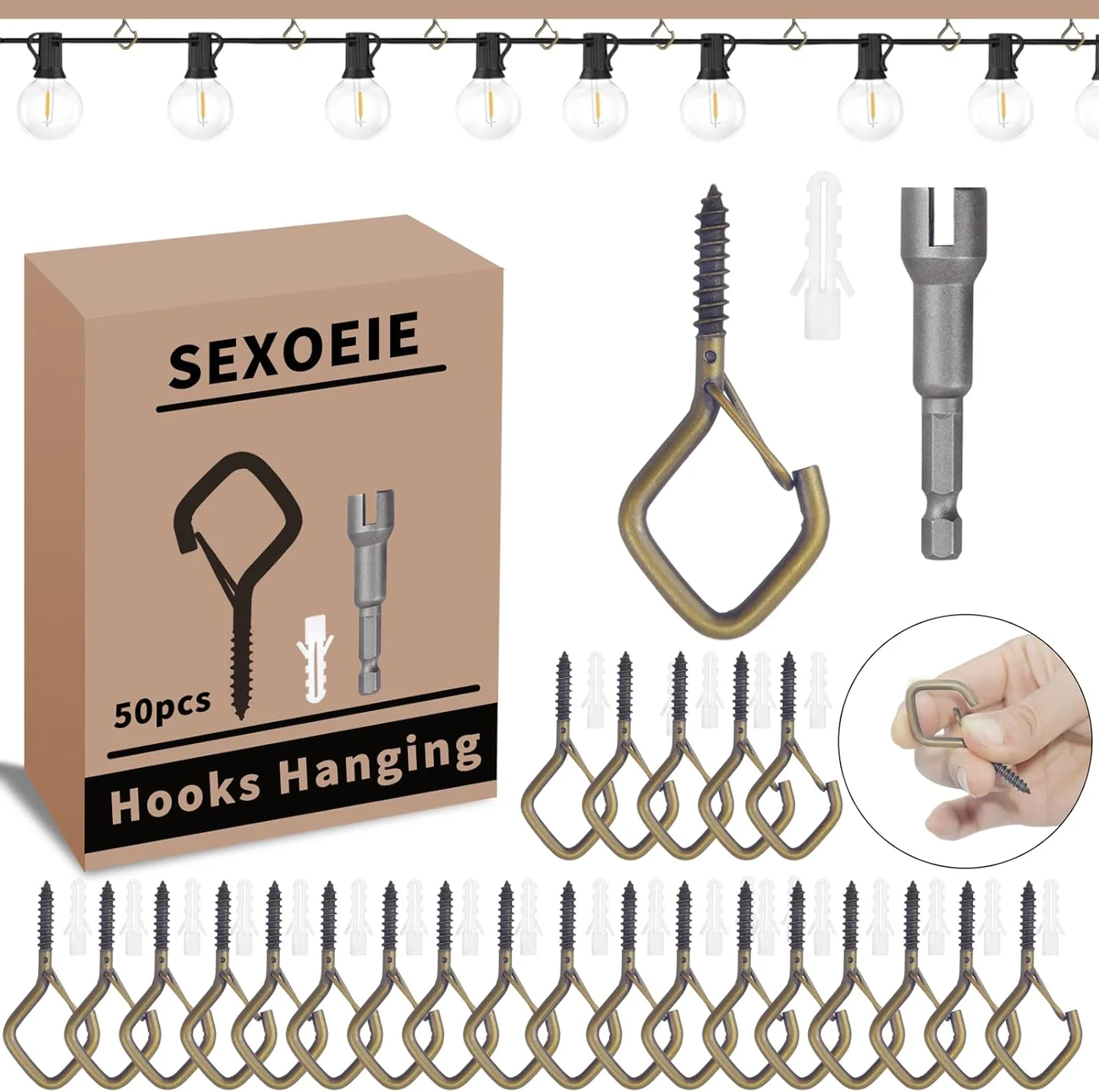 Fashionable 50 PCS Bronze Eye Screw Hooks for Hanging Heavy Duty with Safety Buckle.Metal Ceiling Hooks for Hanging Plants Cup Wind Chime Bird Feeders Patio Comfortable