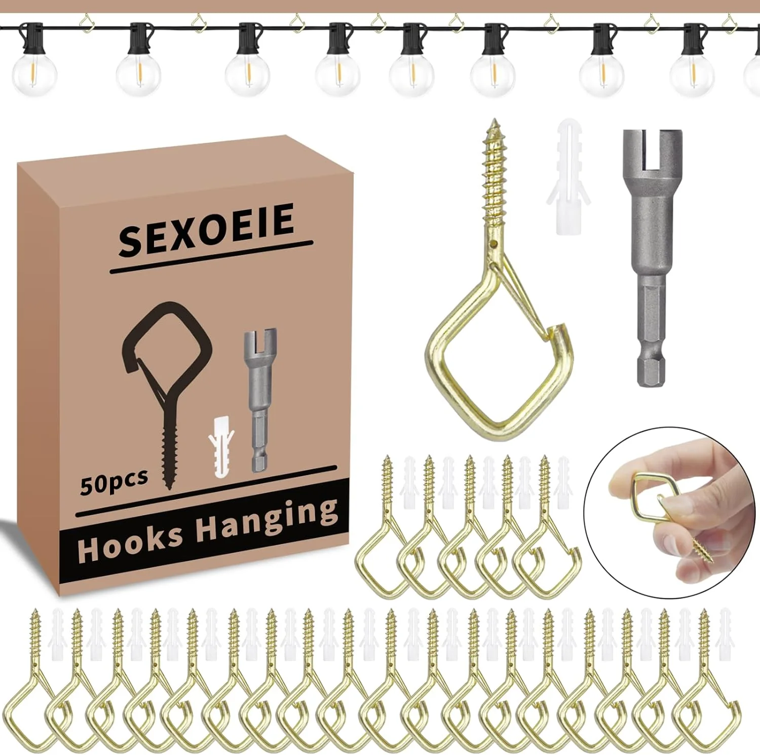 Reliable 50 PCS Gold Eye Screw Hooks for Hanging Heavy Duty with Safety Buckle.Metal Ceiling Hooks for Hanging Plants Cup Wind Chime Bird Feeders Patio Lights World-Class