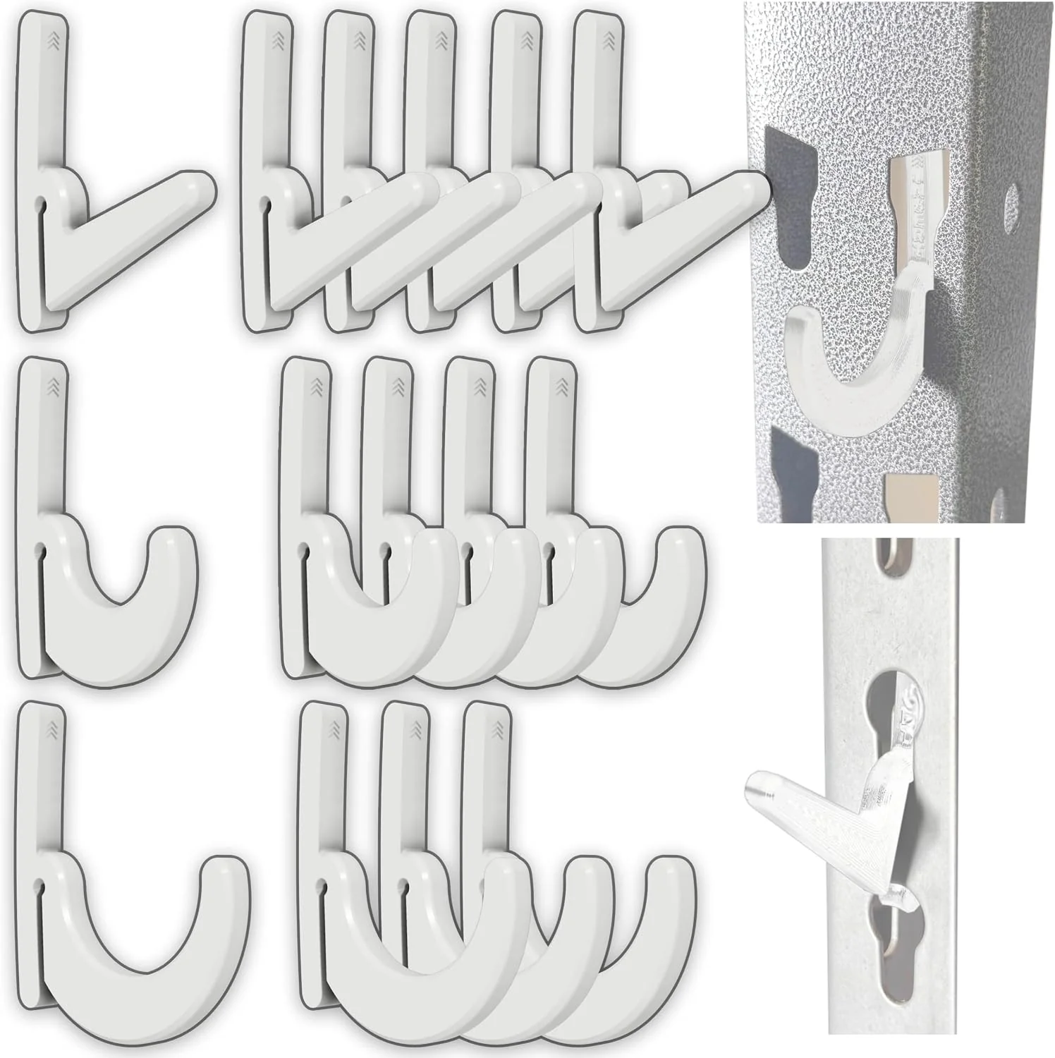 Fine Heavy Duty Plastic L-Hooks and J-Hooks for Garage Shelving Compatible with Keyhole Slots UV-Resistant 40 lbs Load Capacity 15 White L-Hook and J-Hook Assortment Trusted