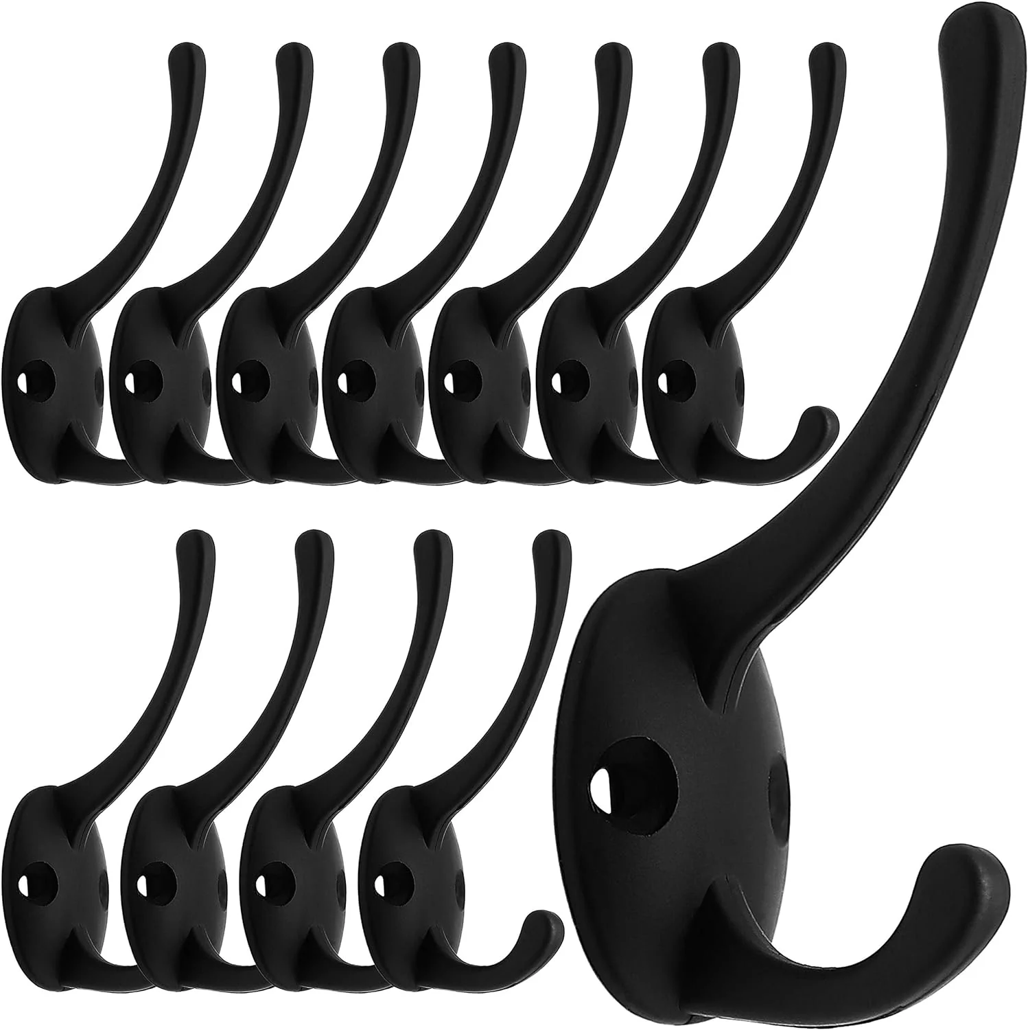 Dependable IBosins 12 Pack Black Coat Hooks Wall Mounted with 24 Screws Retro Double Hooks Utility Black Hooks for Coat Scarf Bag Towel Key Cap Cup Hat First-Class