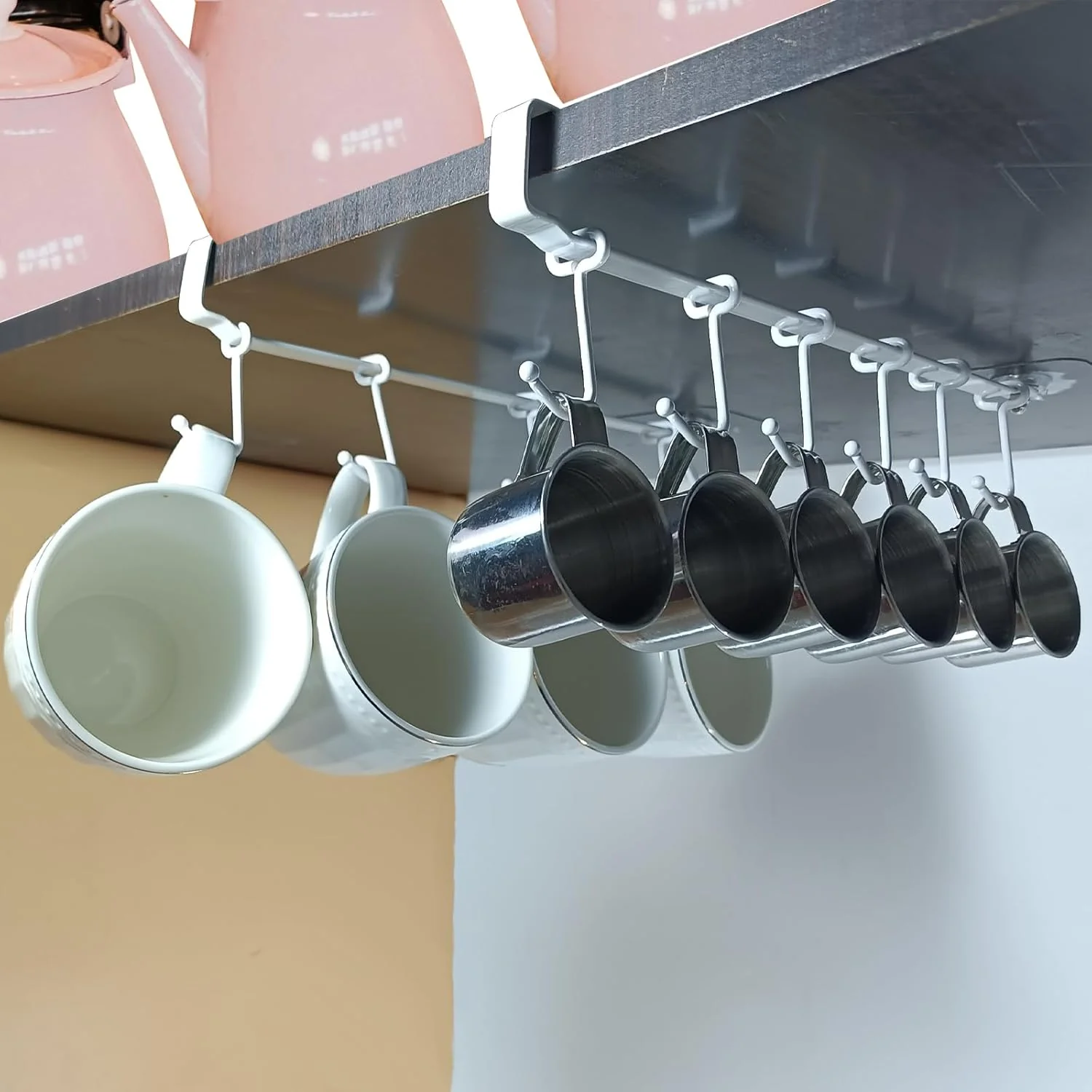 Clean Adjustable Under Cabinet Coffee Mug Holder – Space-Saving Solution for Your Kitchen-Standard Cabinet Water Cup Organizer-2 Sets （12 Mobile Premium Material