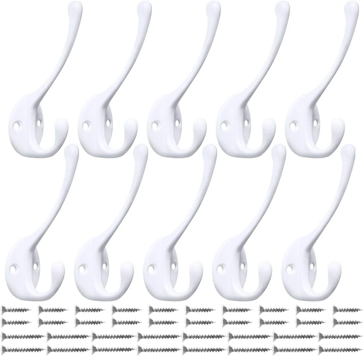 Natural 10 Pack Heavy Duty Dual Coat Hooks Wall Mounted with 20 Screws Retro Double Hooks Utility Black Hooks for Coat Scarf Bag Towel Key Cap Cup Optimized