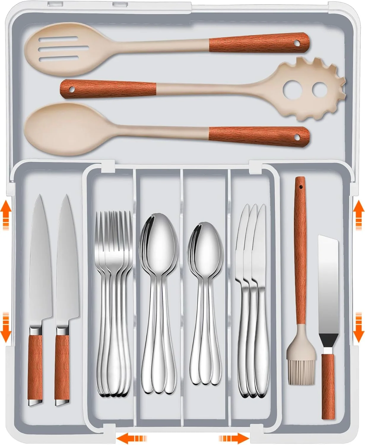 Green Expandable Silverware Drawer Organizer BPA Cutlery Organizer Small Utensil Organizer for Kitchen Drawers Adjustable Spoons Forks Knives Storage Enhanced