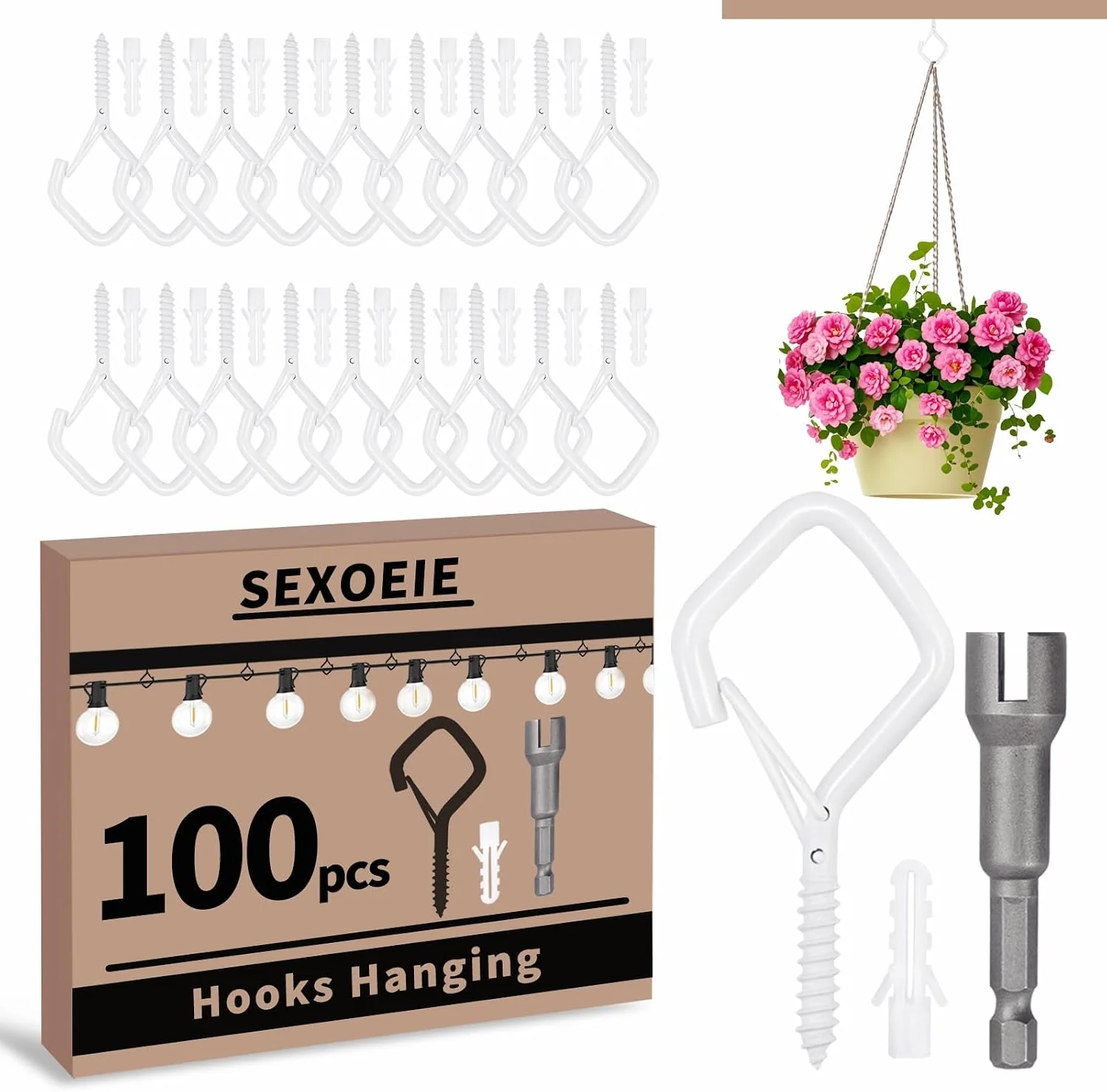 Fine 100 PCS White Eye Screw Hooks for Hanging Heavy Duty with Safety Buckle.Metal Ceiling Hooks for Hanging Plants Cup Wind Chime Bird Feeders Patio Lights At Indoor amp Outdoor Original