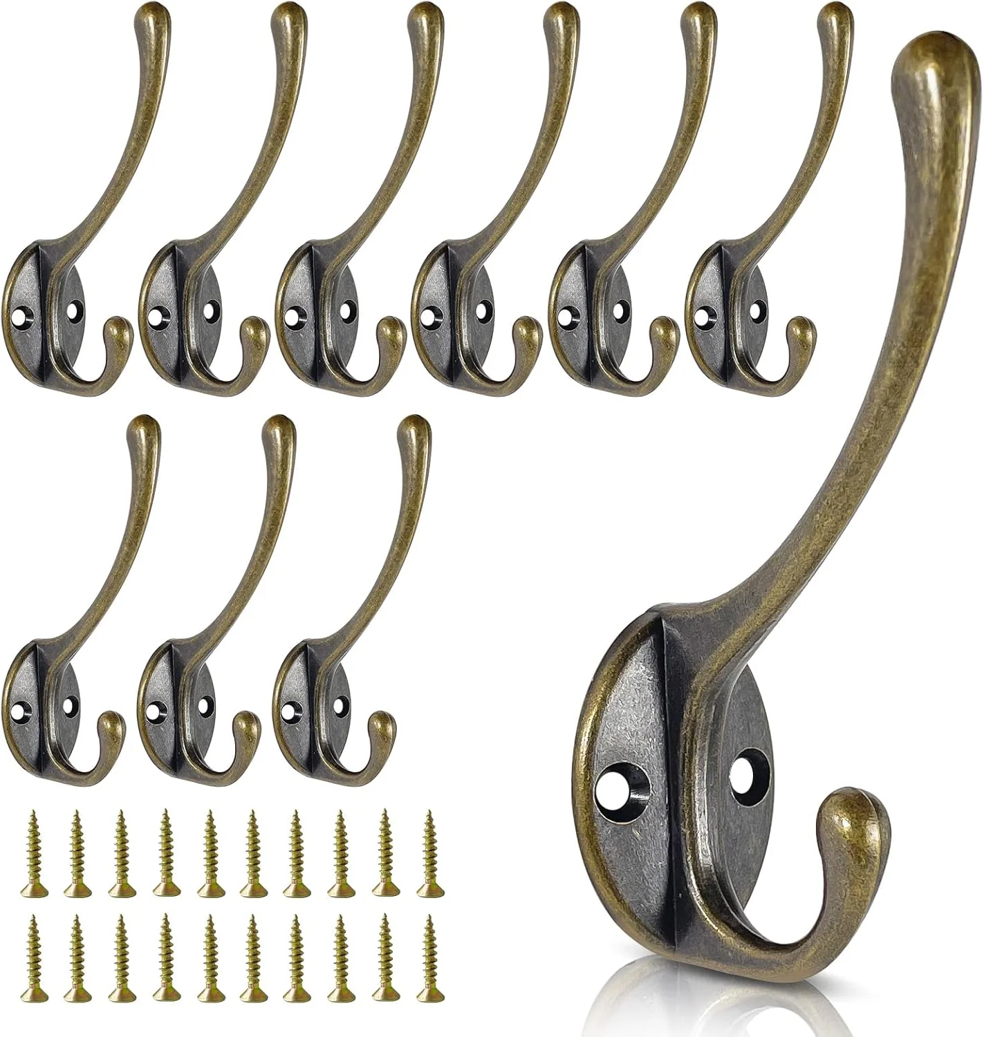 Lightweight Wall Hooks for Hanging 10-Pack Heavy Duty Metal Coat Hooks for Living Room Bathroom Kitchen Bedroom for Towel Hat Key Closet Bag Bronze Smooth