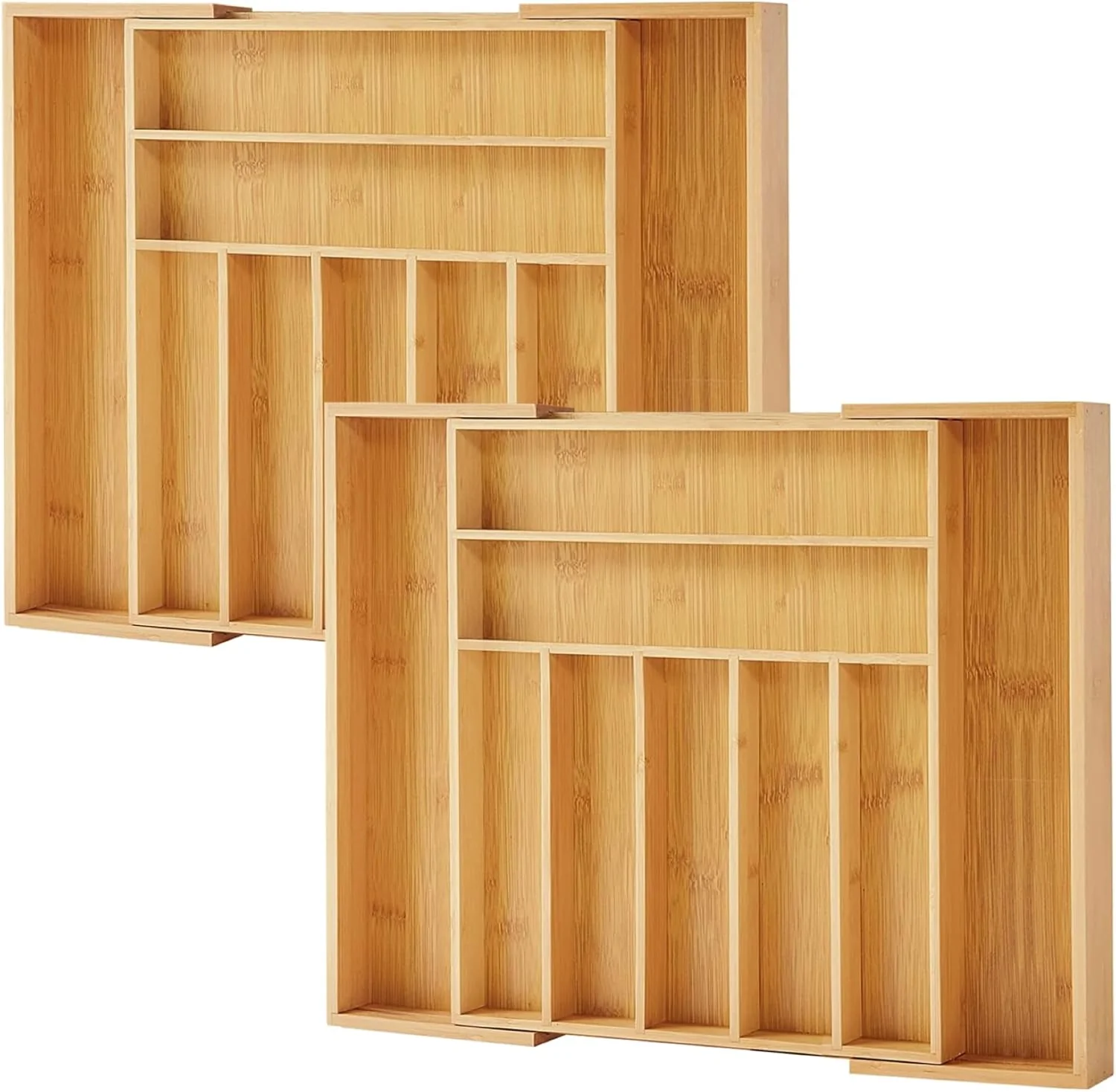 Enhanced Bamboo Drawer Organizer 2 Pack – Expandable Silverware Organizer Utensil Drawer Organizer Cutlery Tray with Dividers Reusable