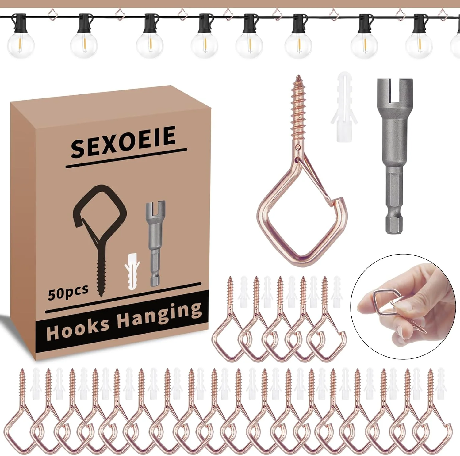 Consistent 50 PCS Rose Gold Eye Screw Hooks for Hanging Heavy Duty with Safety Buckle.Metal Ceiling Hooks for Hanging Plants Cup Wind Chime Bird Feeders Patio Elegant