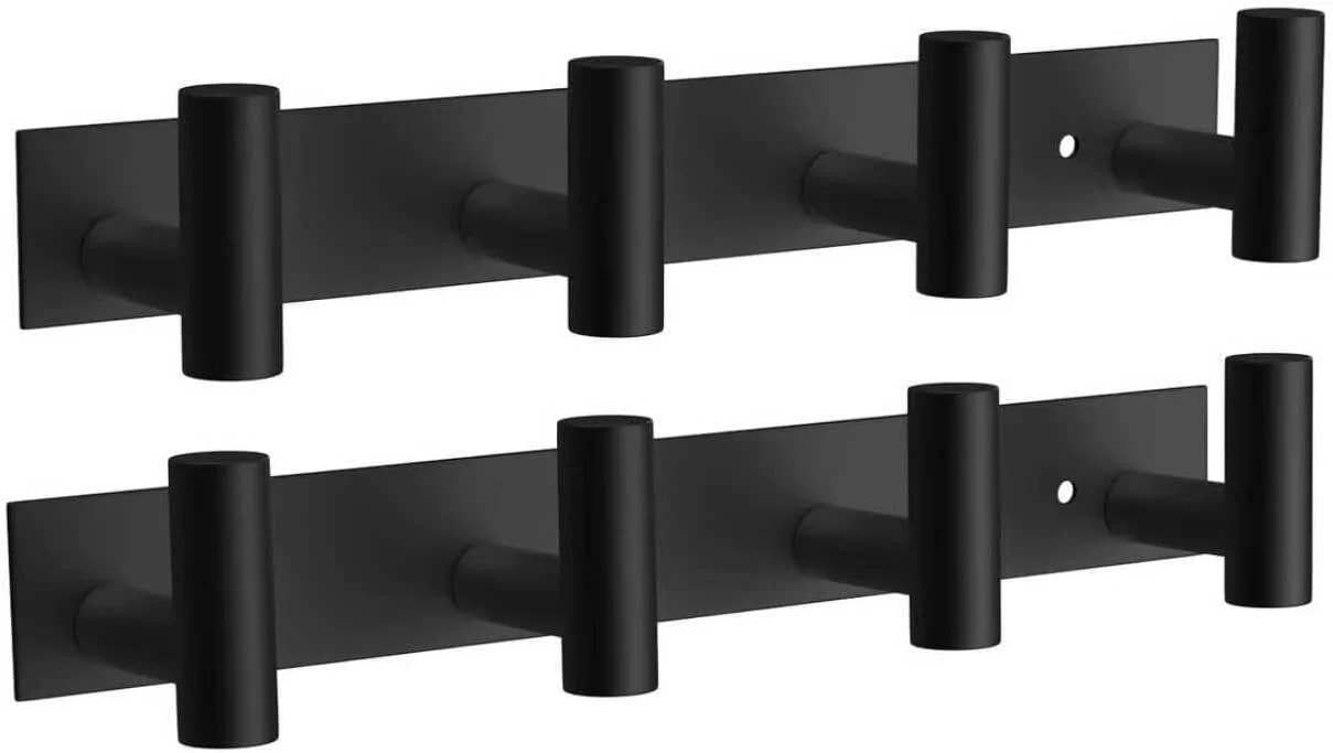 Official Vaehold 2PACK Hat and Coat Wall Mount Rack – 4 Hooks for Robes Bags Keys and Towels – Bathroom Towel Hanger Organizer -Black Advanced