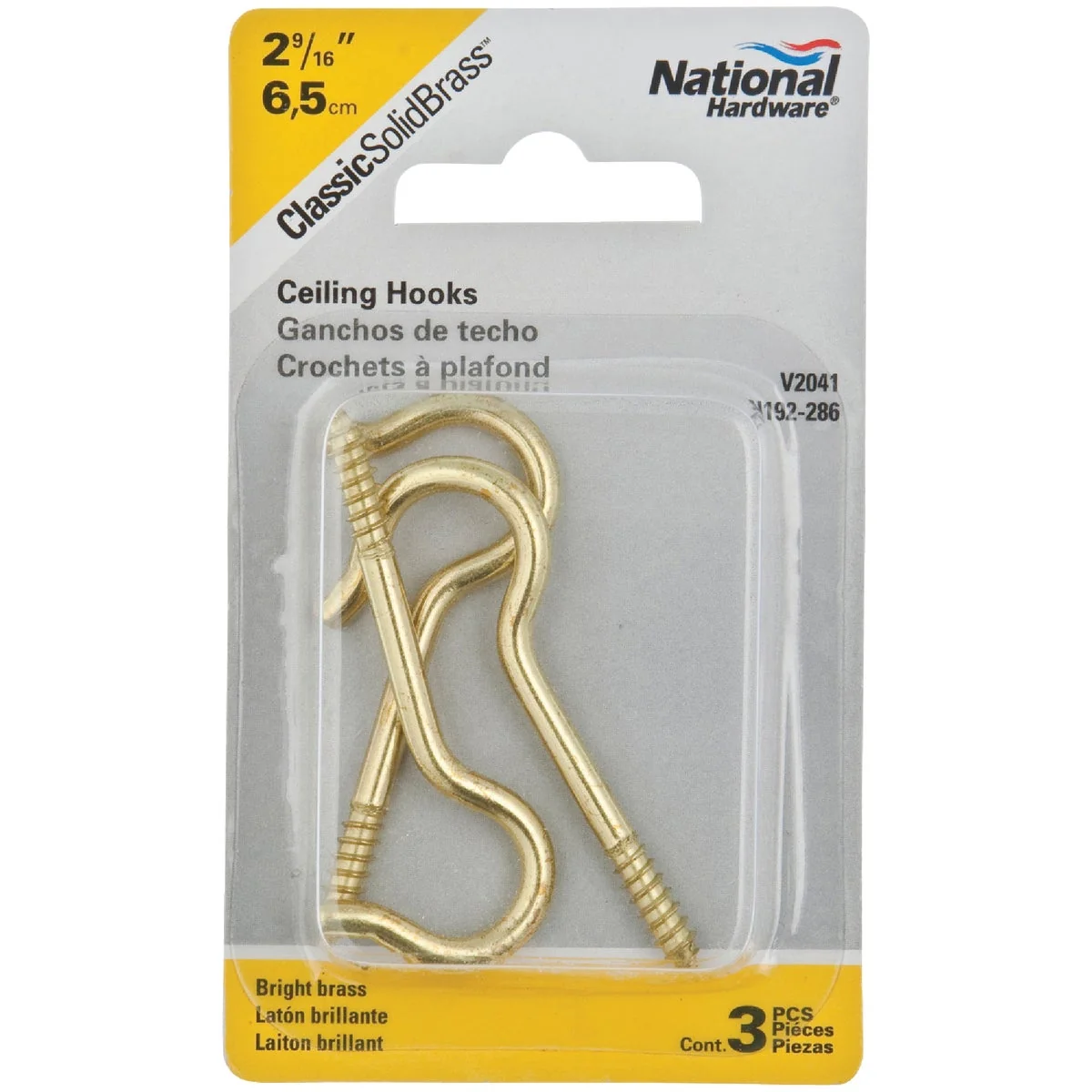 Effective National 8 Solid Brass Ceiling Hook 3-Pack Eco-Friendly