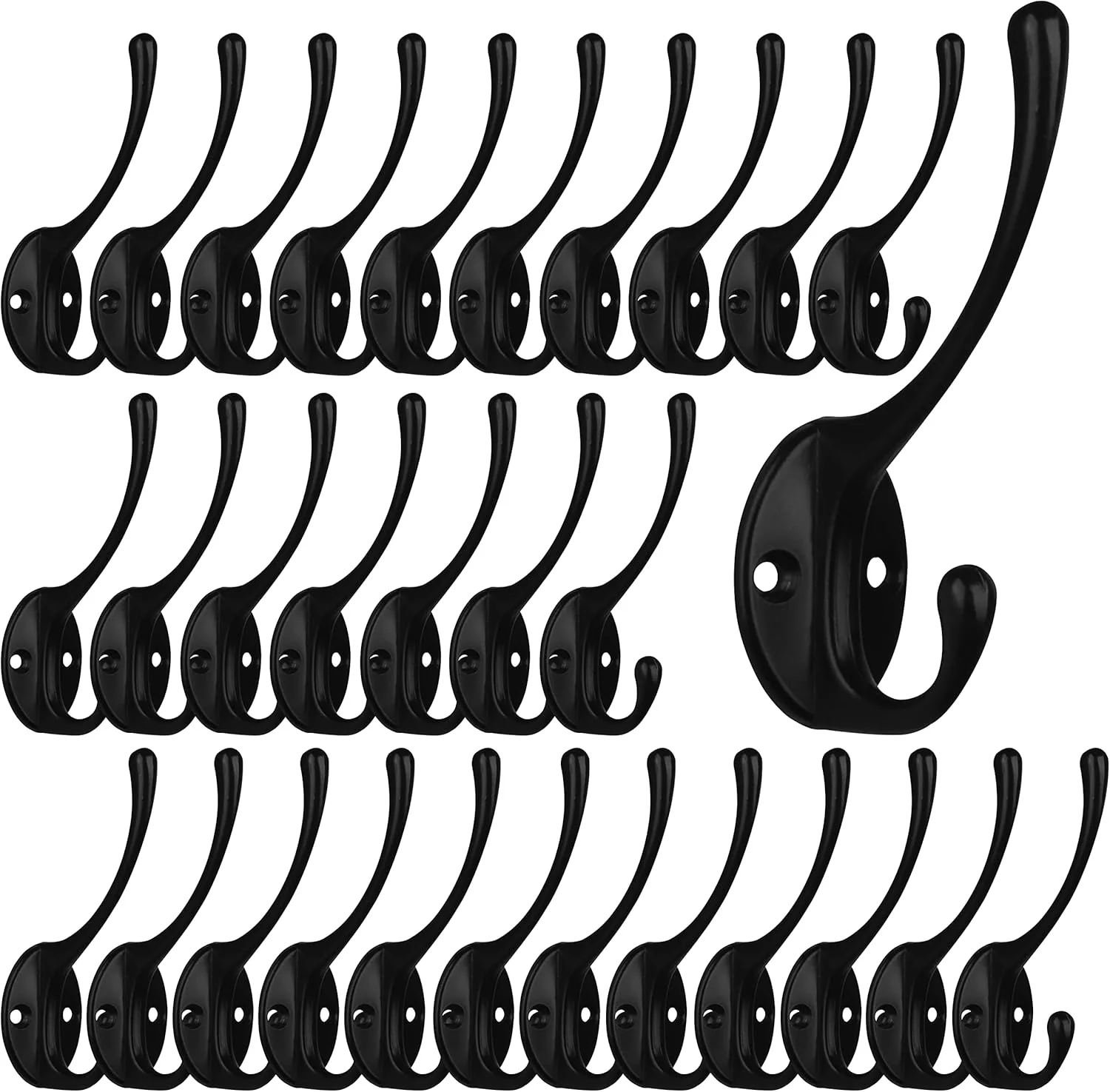 High-Quality IBosins 30 Pack Heavy Duty Dual Coat Hooks Wall Mounted with 60 Screws Retro Double Hooks Utility Black Hooks for Coat Scarf Bag Towel Key Cap Lightweight