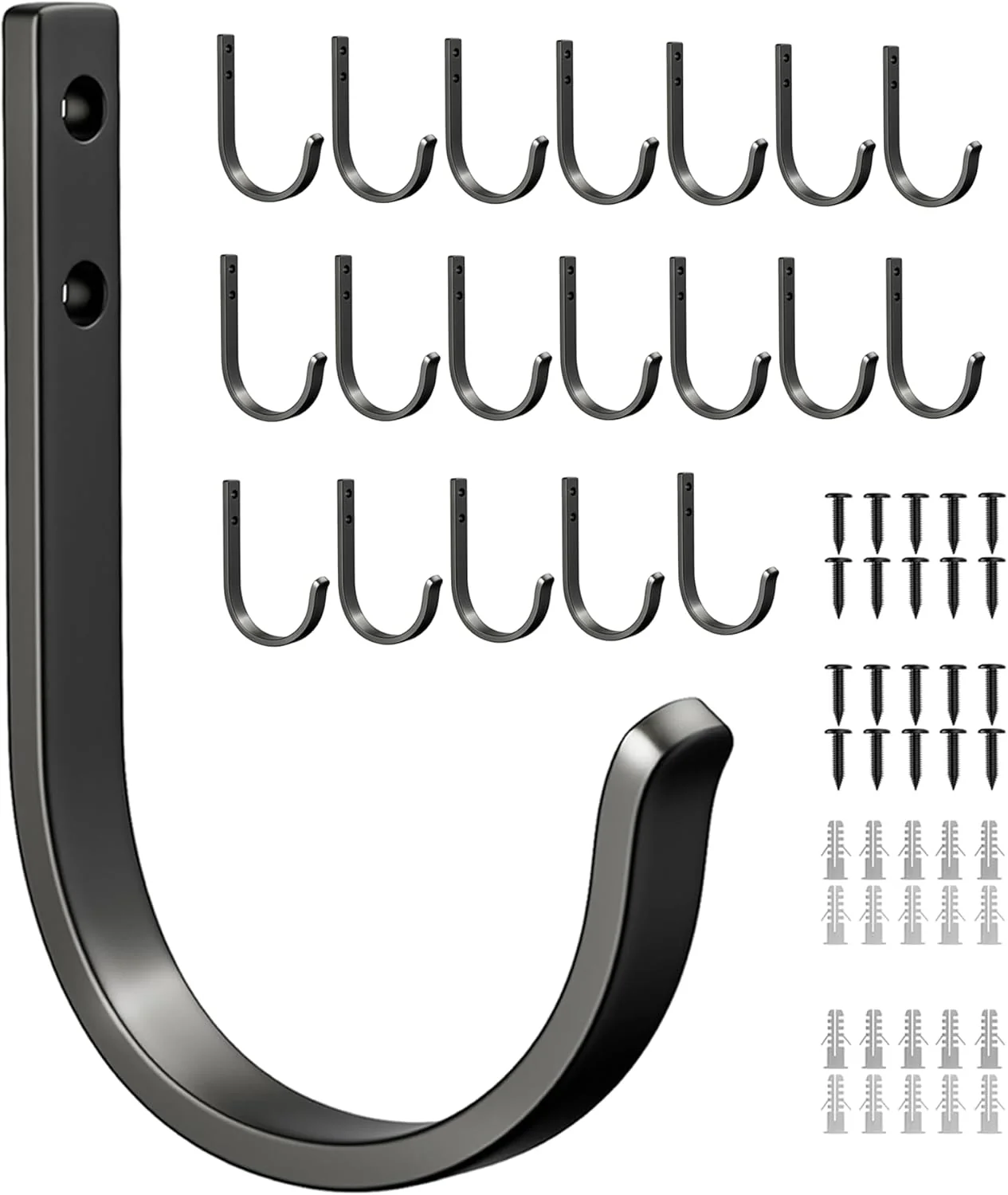 Flexible 20-Pack Wall Hooks for Hanging Towel Coat – 22LB Screw in Metal Hanger Wall Mount for Outdoor Closet Door Bathrooms for Backpack Robe Black Professional