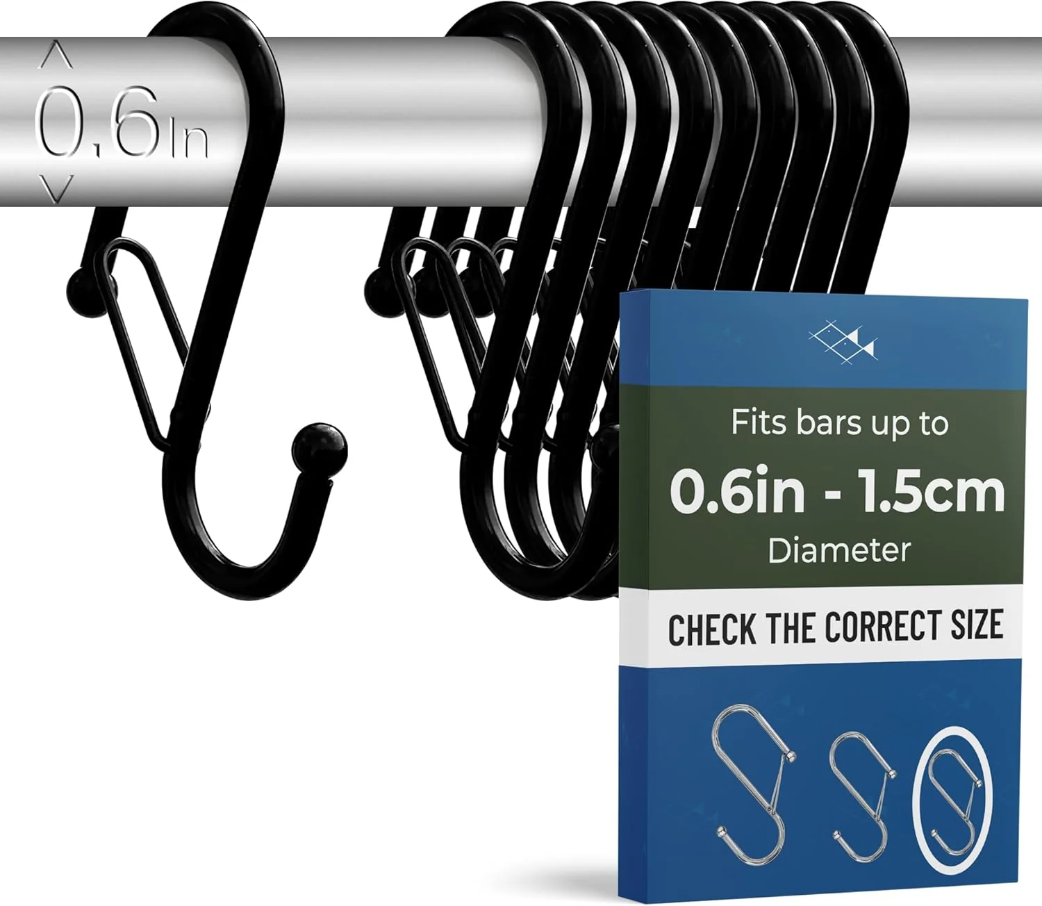 Fine 10-Pack Metal S Hooks for Hanging – Heavy-Duty S-Shaped Hook with Safety Buckle – Fits Bars up to 0.6 in – Anti-Drop Hooks for Kitchen Functional