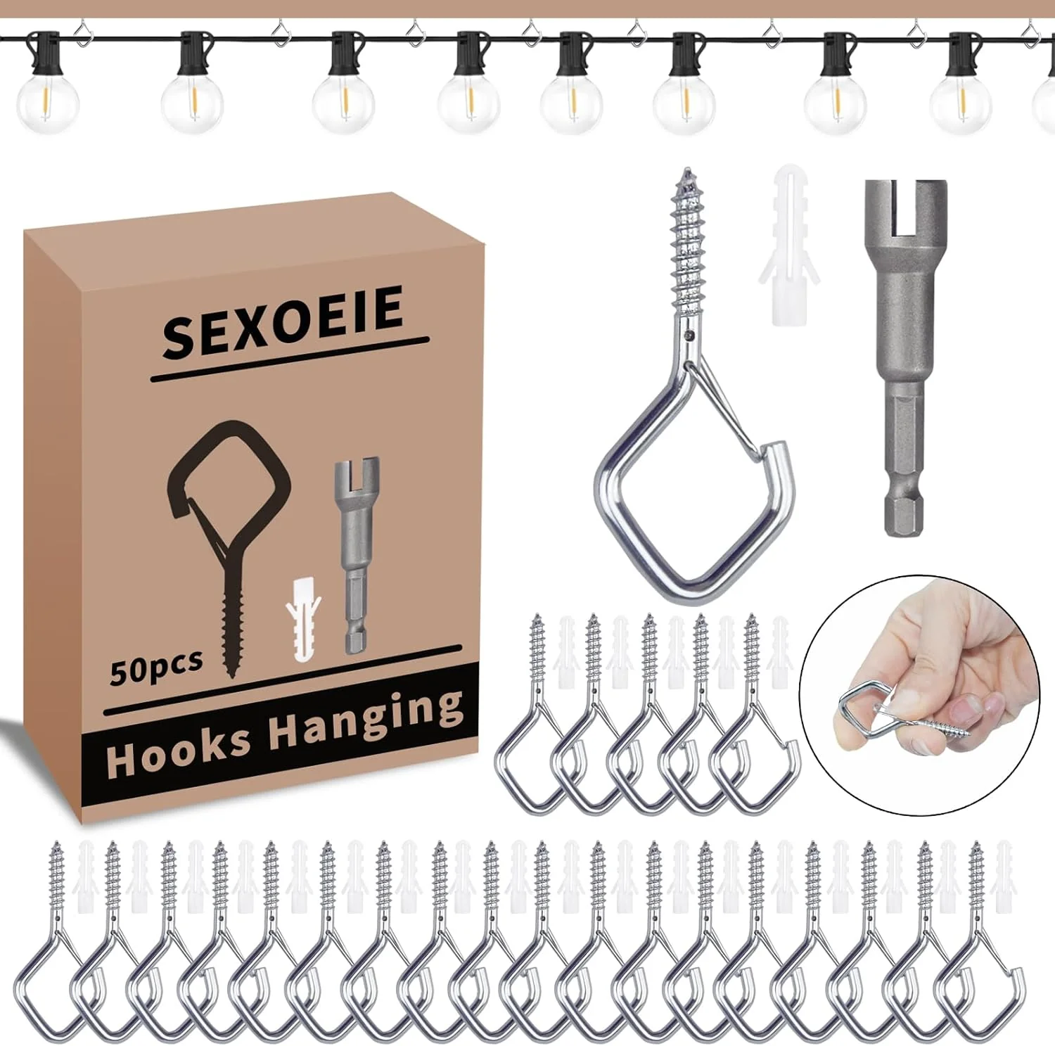 High-Performance 50 PCS Sliver Eye Screw Hooks for Hanging Heavy Duty with Safety Buckle.Metal Ceiling Hooks for Hanging Plants Cup Wind Chime Bird Feeders Patio Responsible