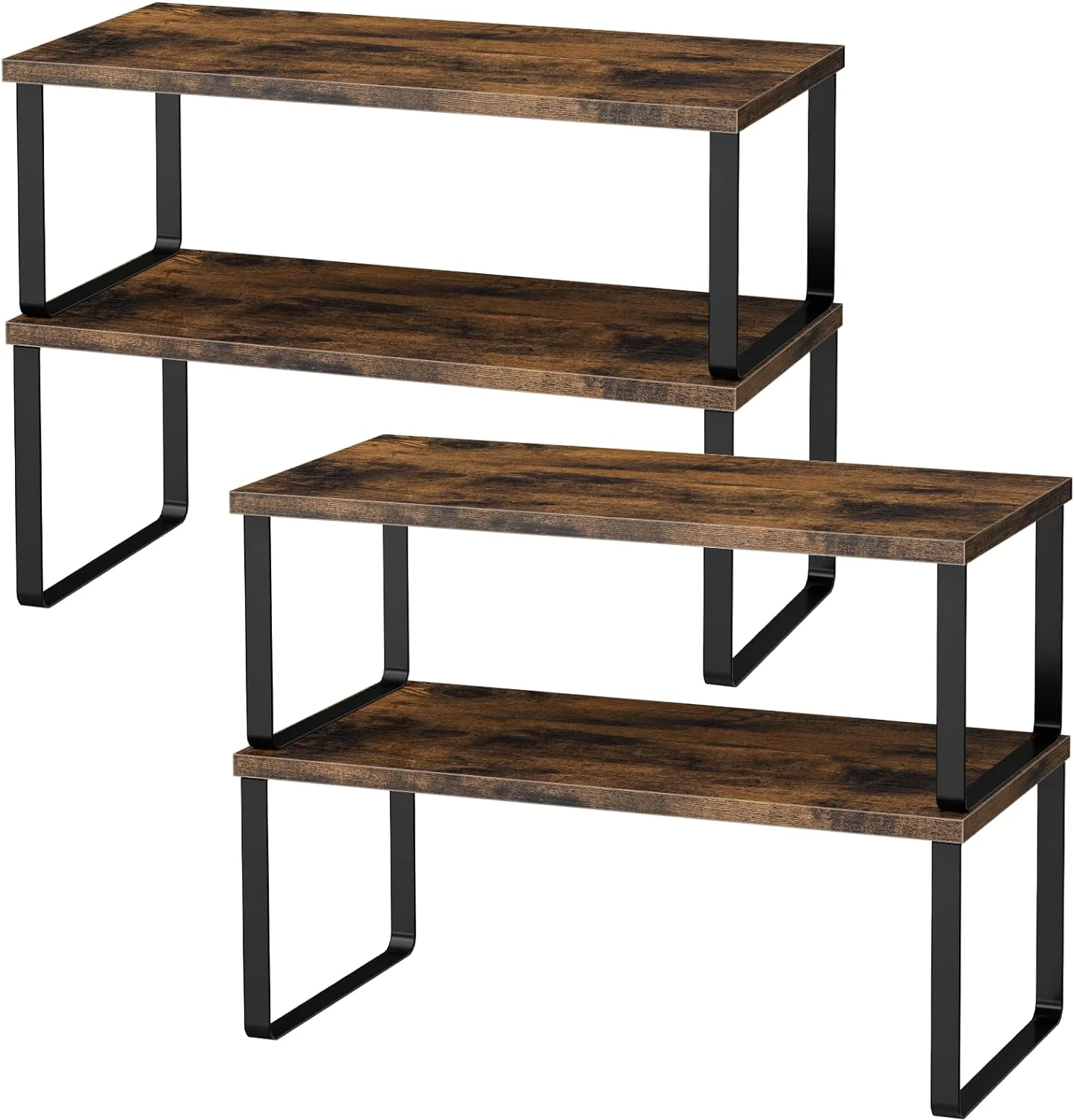 Top-Quality Cabinet Shelf Organizers 15.7 inches Large Kitchen Counter Shelf Set of 4 Wood Kitchen Pantry Organizer Storage Shelves for Countertop Spice Rack Official