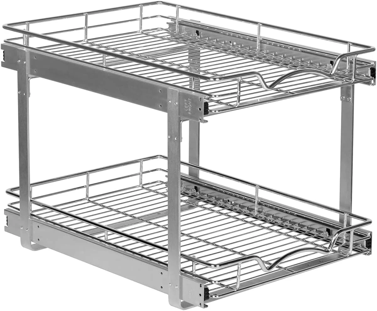 Sophisticated 2-Tier Pull-Out Cabinet Organizer for Kitchen 17 W x 21 D x 16.5 H Top-Quality