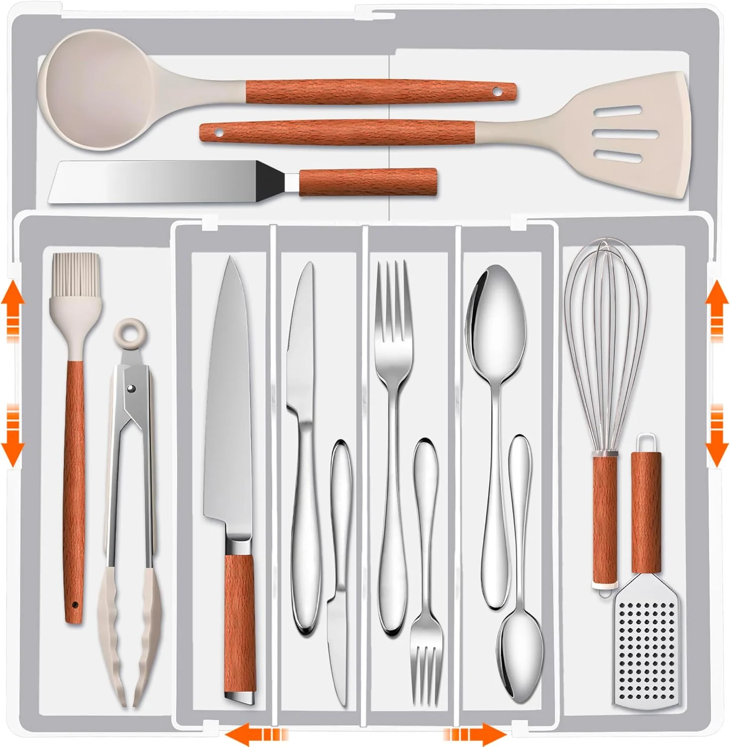 Traditional Expandable Large Silverware Organizer – BPA- Utensil Organizer for Kitchen Drawer High-Quality