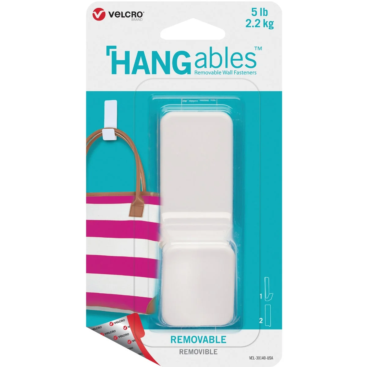Fast Velcro Brand Hangables 5 Lb. Capacity White Removable Large Hook Organic