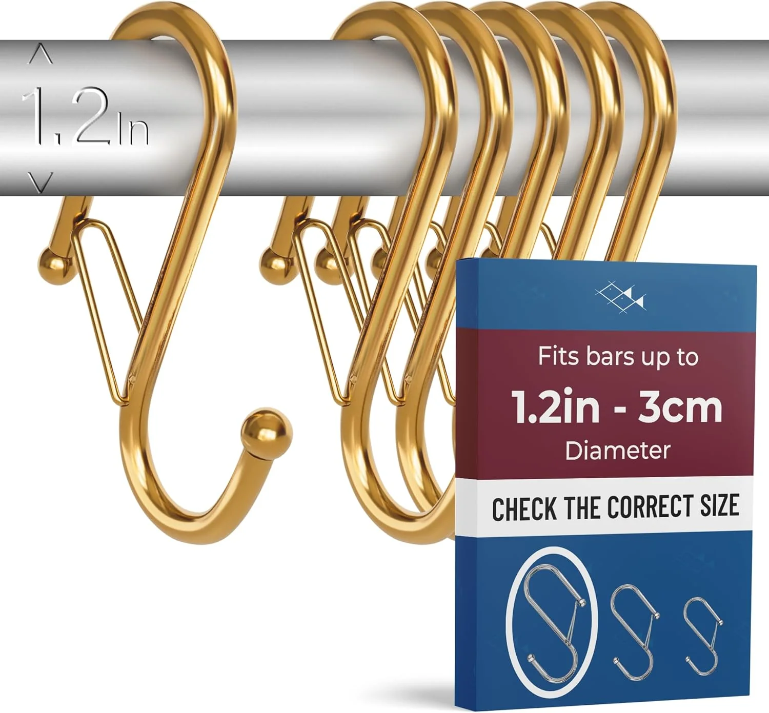 Superior 6-Pack Metal S Hooks for Hanging – Heavy-Duty S-Shaped Hook with Safety Buckle – Fits Bars up to 1.2 in – Anti-Drop S-Hooks for Closet Exceptional