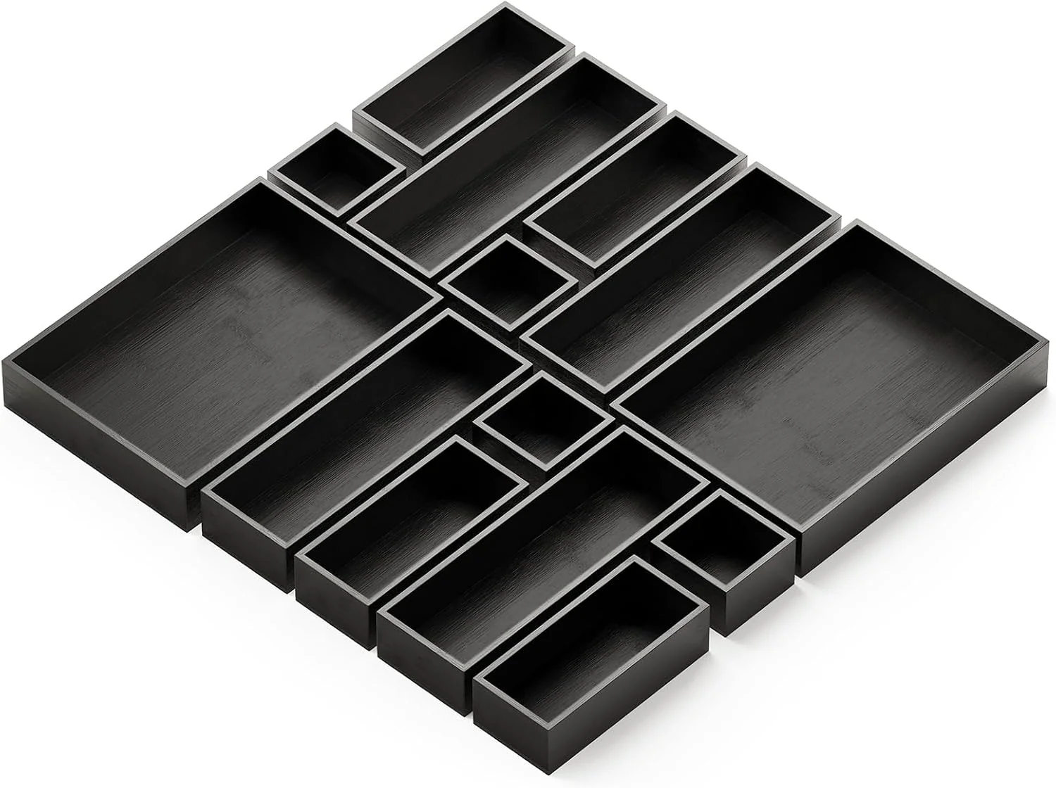 Official SpaceAid 14-Piece Bamboo Drawer Organizer Storage Boxes Set Wood Tray Junk Drawer Organizers Multi-Use Divider Bins for Kitchen Bathroom Office Desk and Makeup Organization 14 Pack Black Unique