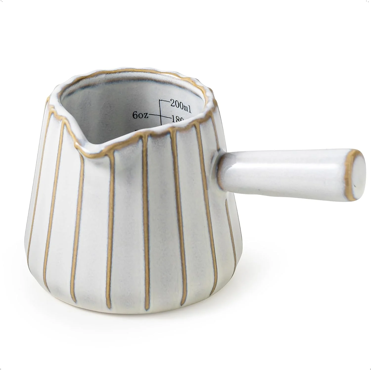 Luxury Ceramic Espresso Cups Espresso Measuring Cup with Handle 6 OZ Espresso Shots Cups with Dual Scale Espresso Accessories Cute Espresso Pour Cup Coffee Bar Aesthetic Cream White Elegant