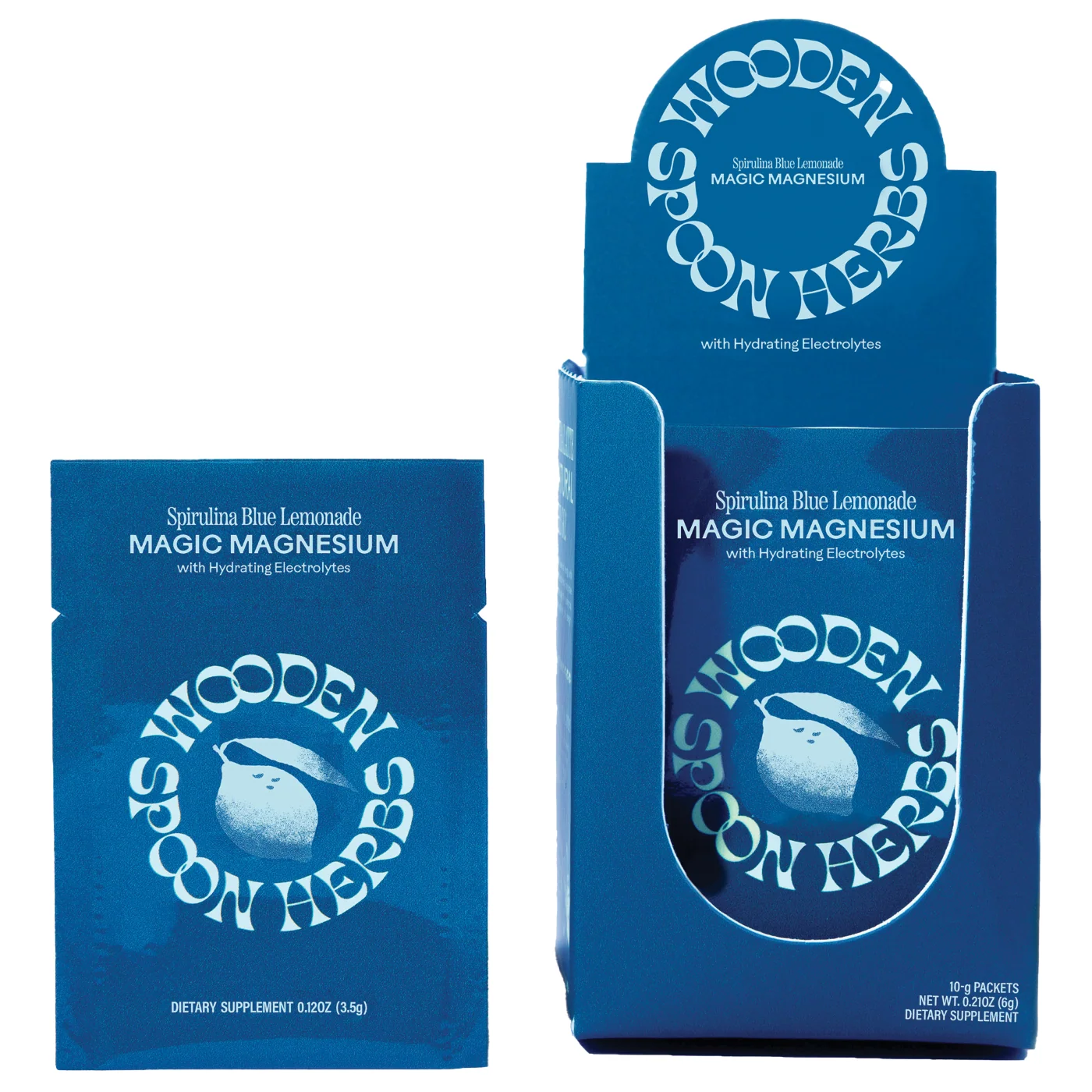 Stylish Wooden Spoon Herbs Magnesium Citrate Spirulina Blue Lemonade Powder Sachets Premium