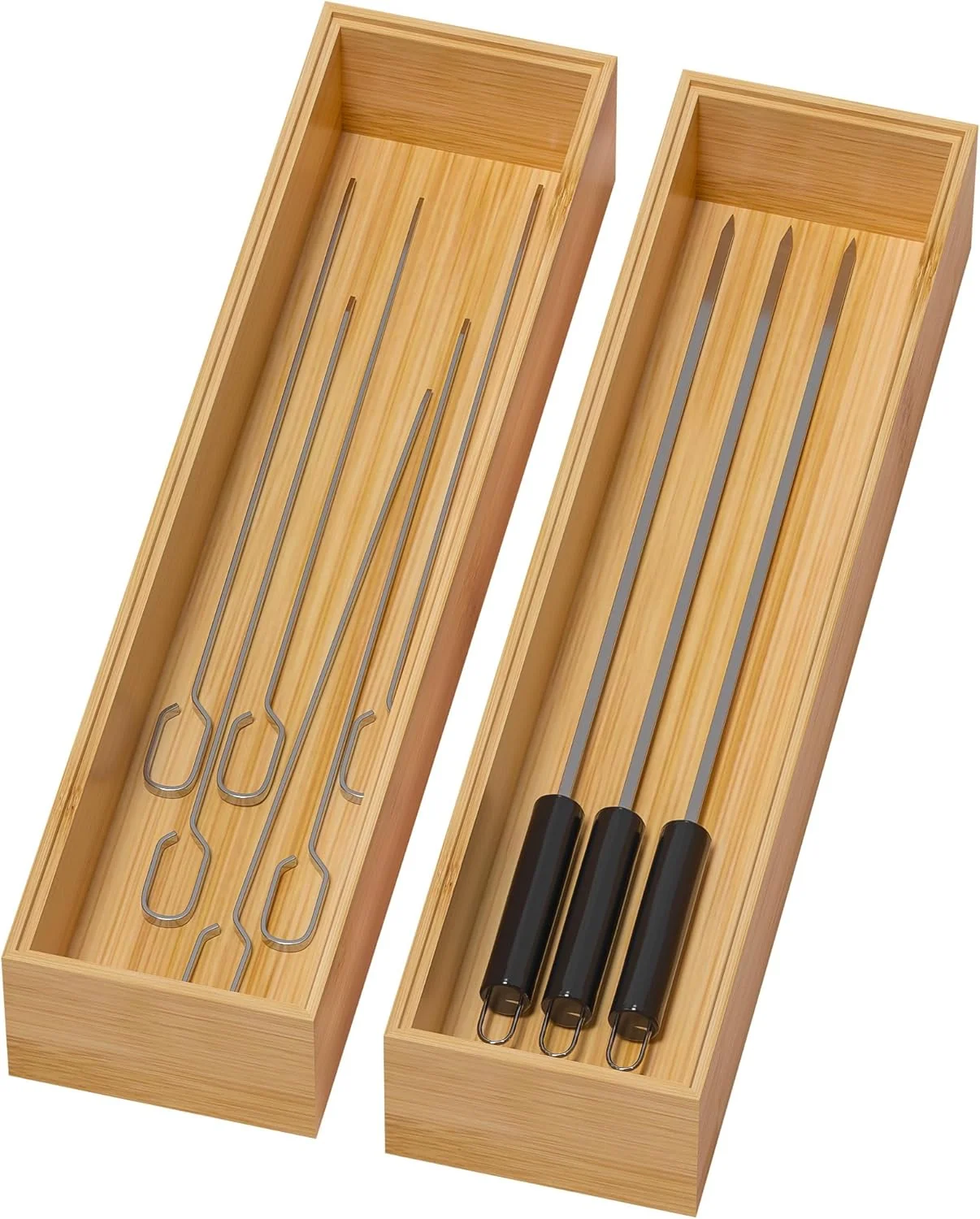 Lightweight Lixple Bamboo Drawer Organizer Narrow Stackable Cutlery Tray for Kitchen 2 Pcs Silverware amp Utensil Box 12 x 3 x 2 Outer 11.3 x 2.3 x 1.77 Inner World-Class