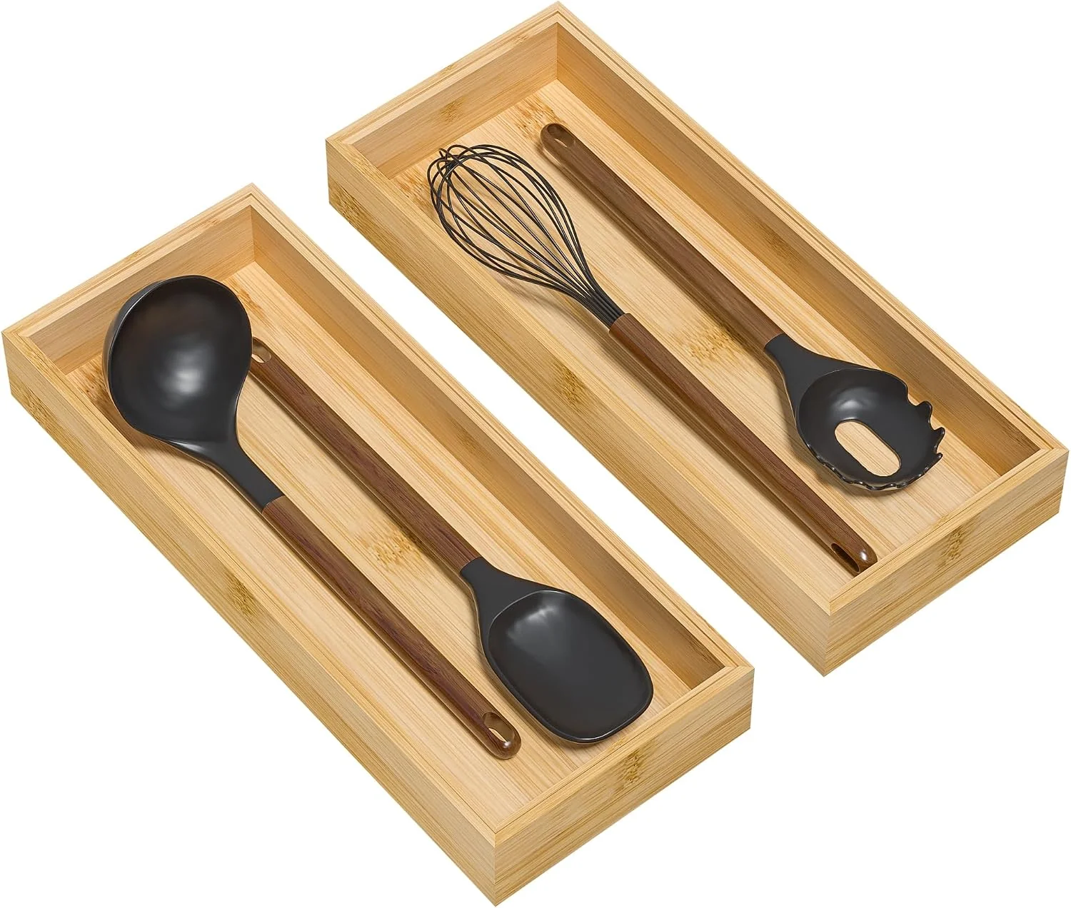 Premium Lixple Bamboo Kitchen Drawer Organizer 2 Pack 15 x 6 x 2 World-Class