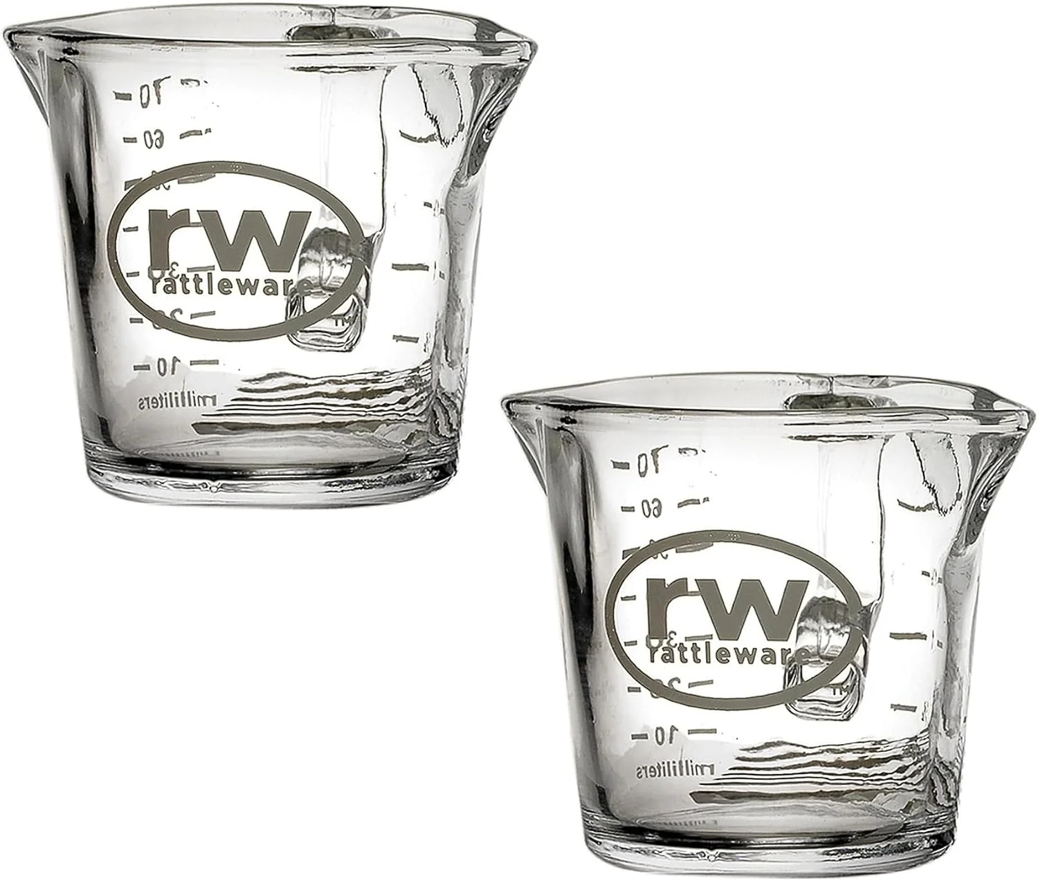 Safe Rattleware 3 Oz Double Spout Espresso Shot Glass Pitcher 2 Pack Barista Cup Double-spout measuring for espresso prep Authentic