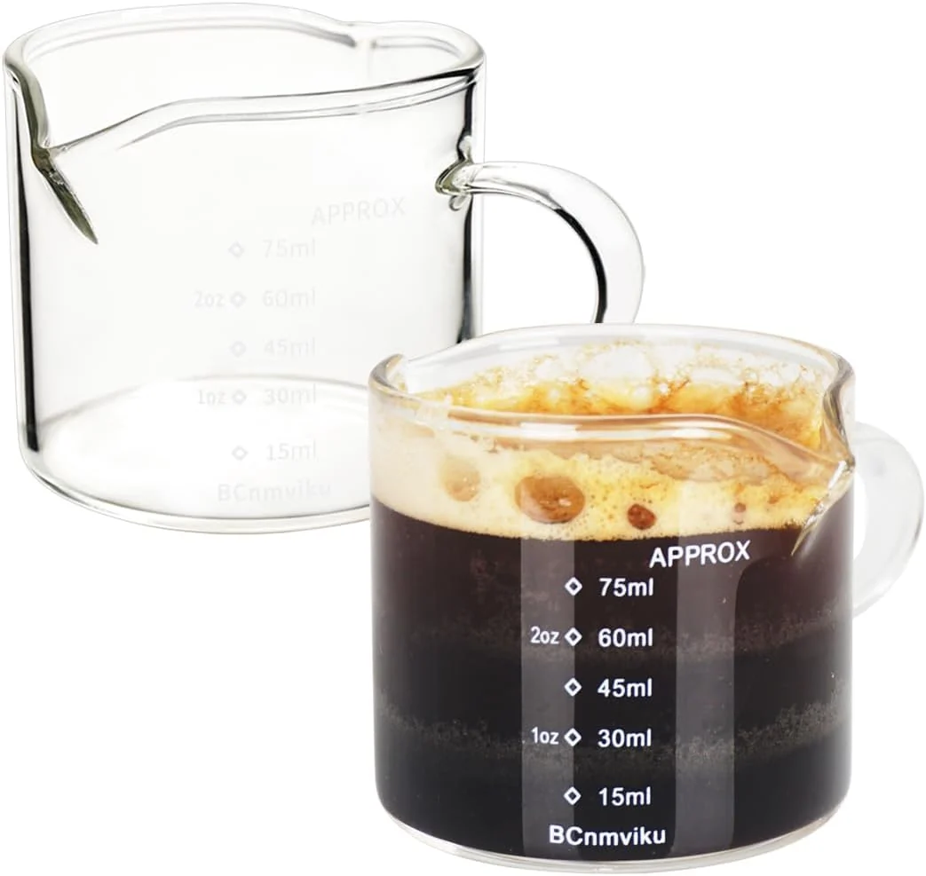 Comfortable 2 Pack Double Spouts Measuring Triple Pitcher Milk Cup 75ML Espresso Shot Glasses Parts Clear Glass Powerful