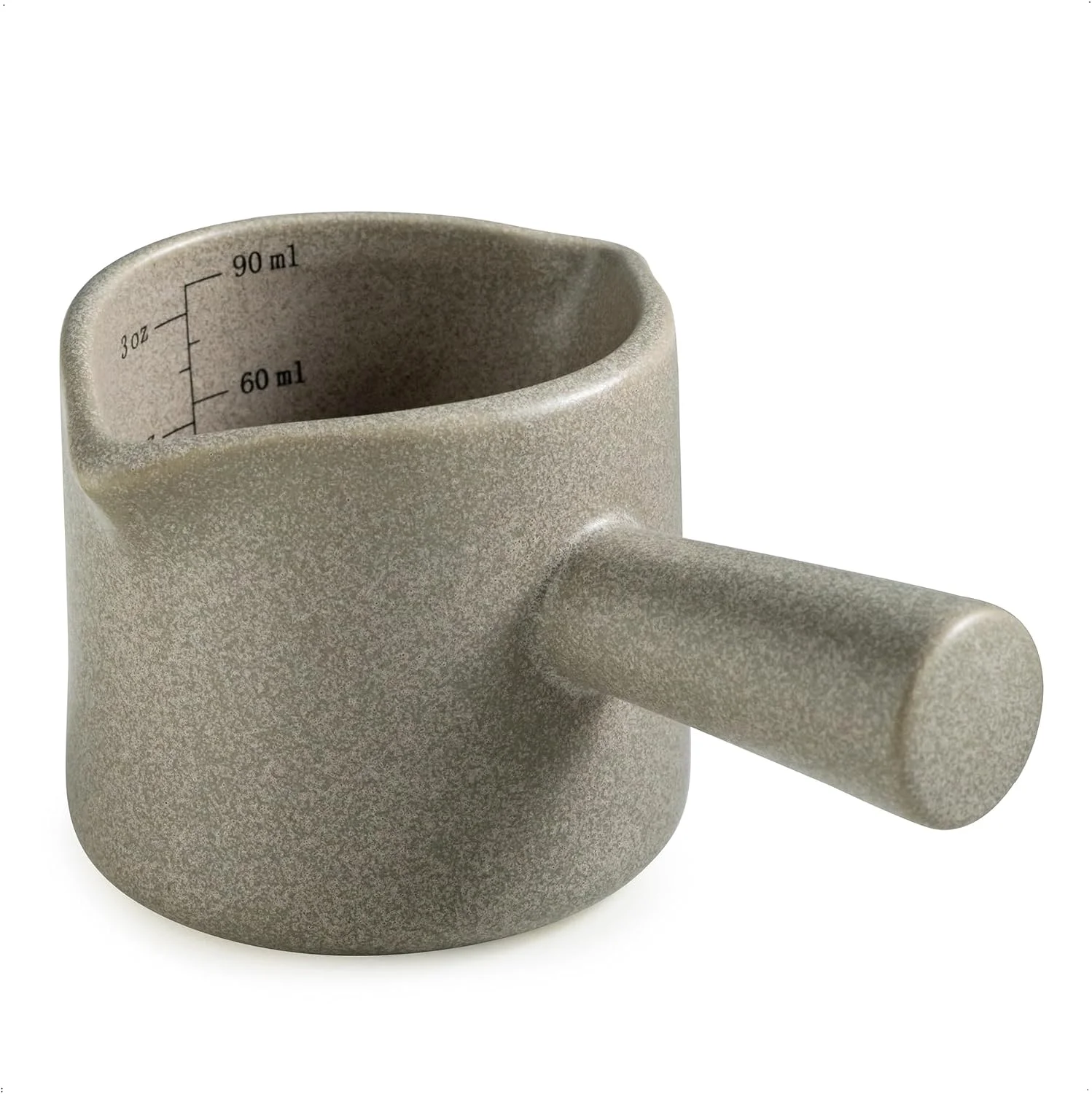Prestigious Espresso Cup 3 OZ Ceramic Espresso Measuring Cup Double Spouts Espresso Shot Cup with Handle Espresso Accessories Dual Measurement Scale Cute Espresso Pour Cup Gray Sophisticated