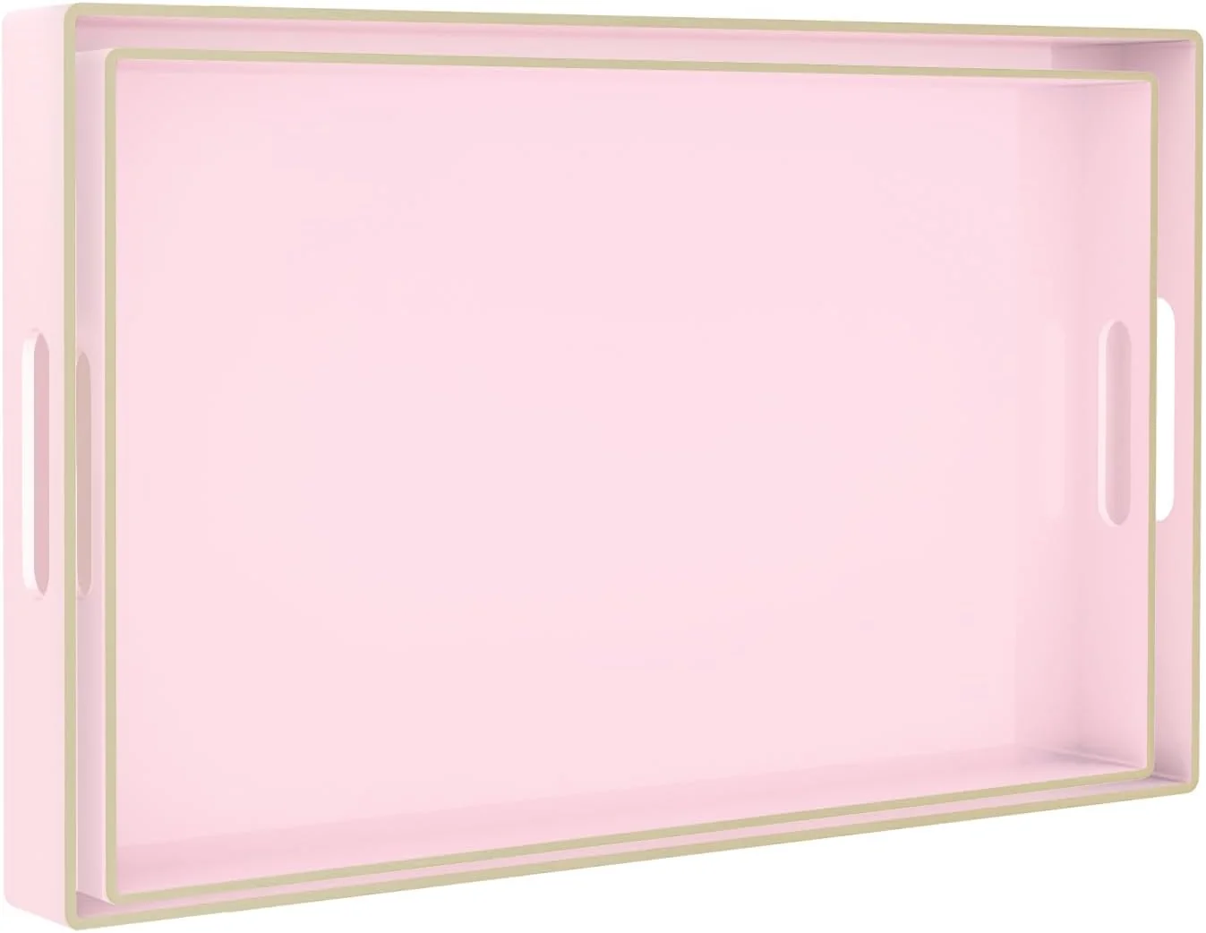 Traditional MAONAME Pink Serving Tray with Handles Plastic Decorative Tray Set of 2 Pink Decorative Tray for Coffee Table Modern Ottoman Tray Rectangle Melamine Tray for Living Room 15.8 L x 10.2 W x 1.4 H Excellent