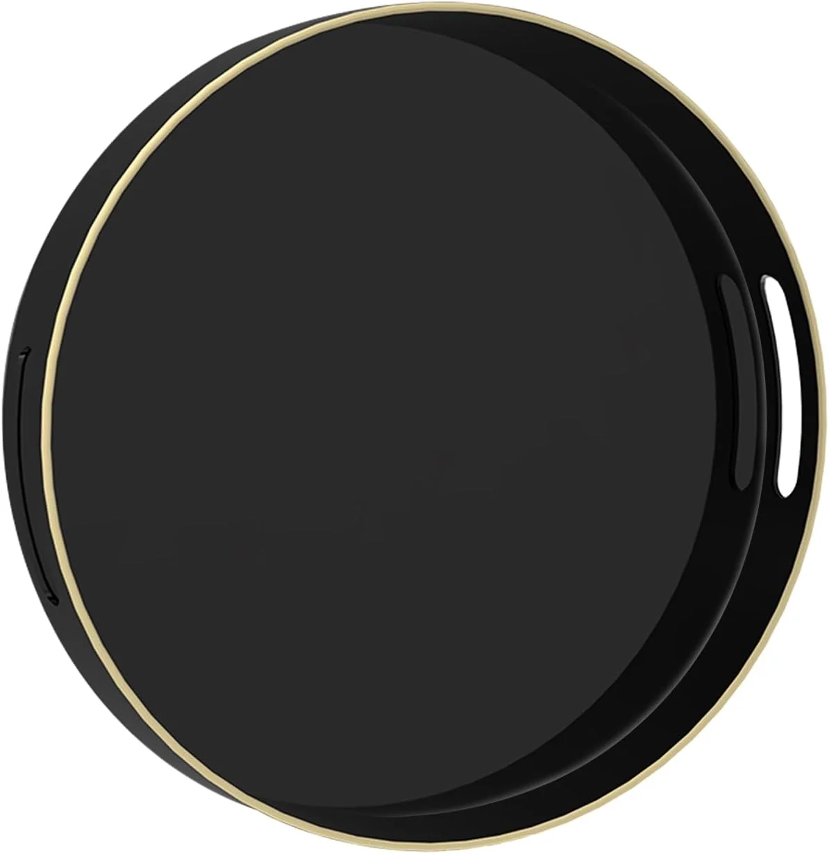 Detailed Maoname Black Decorative Tray for Coffee Table Modern Round Serving Tray with Handles 13 Plastic Tea Trays for Ottoman Bathroom Decor High-Grade