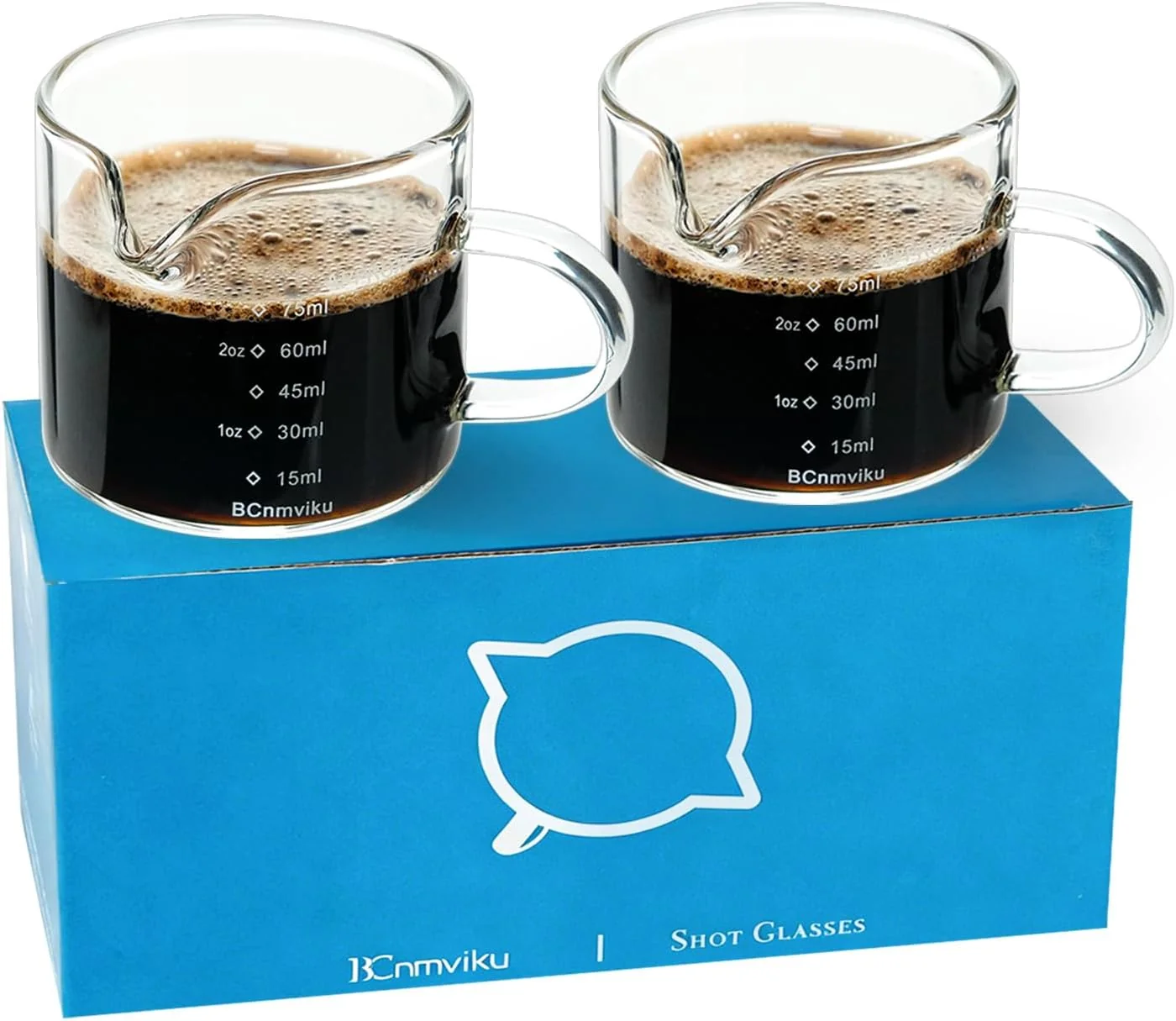 Relaxed BCnmviku 2 PACK Espresso Glass Measuring Cup Triple Pitcher Milk Cup 75ML Espresso Cups with Handle Shot Glass with V-Shaped Mouth Clear Accessories Milk Frothing Pitcher 2 Luxury