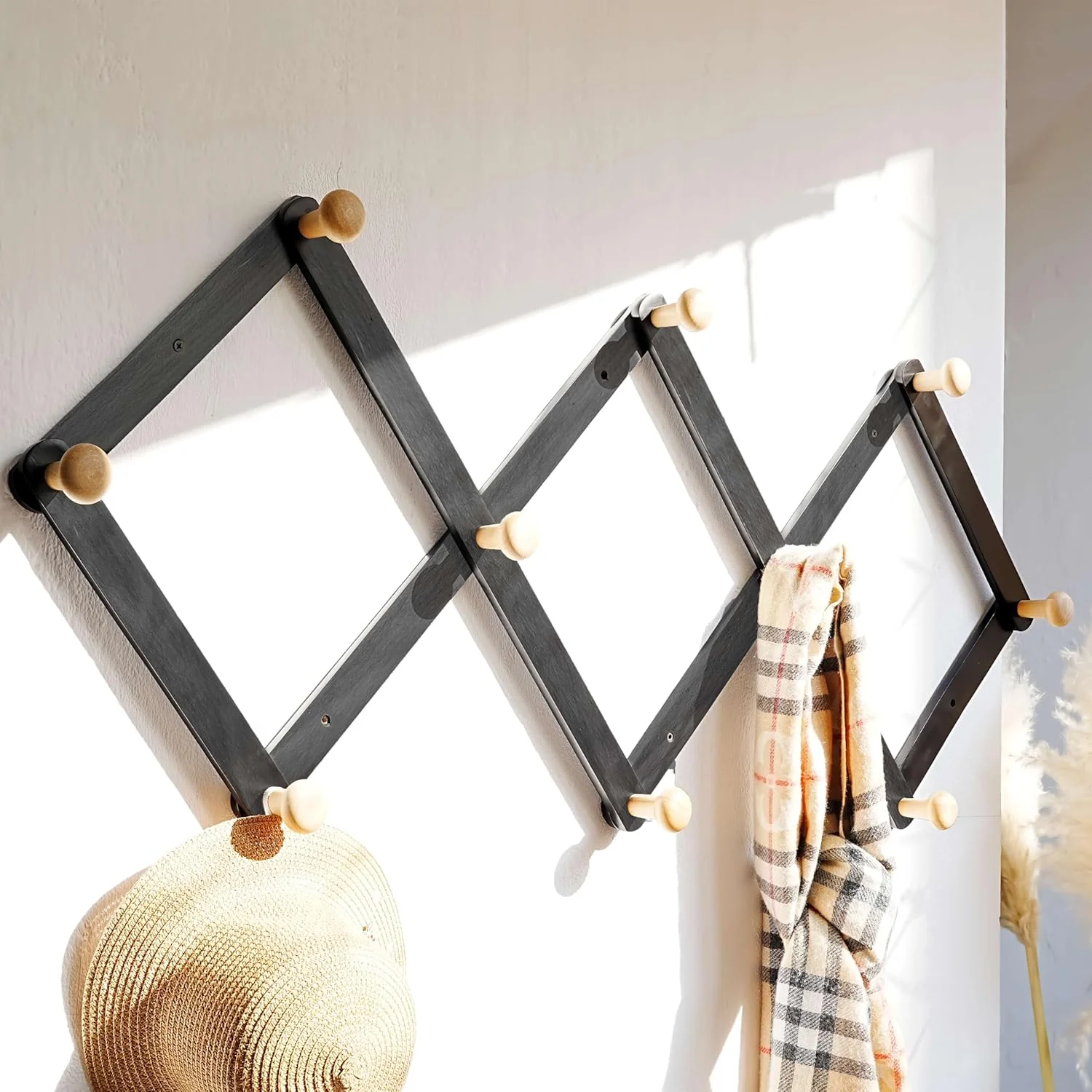 Fine Dseap Expandable Coat Rack Larger Version – 24 High Anti-Slip Ultra Heavy Duty Wooden Accordian Wall Hanger with 10 Study Peg Hooks for Clothing Prestigious