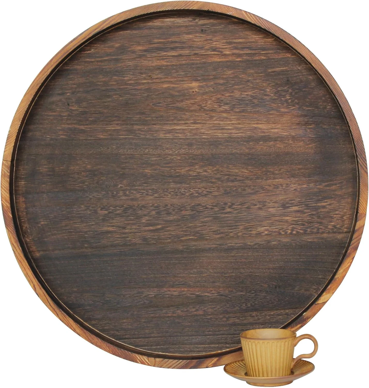 Outstanding Extra Large Round Ottoman Table Tray Round-24 – Rustic Wooden Serving Tray for Farmhouse Decorative Oversized Coffee Table Trays Living Room Kitchen Eco-Friendly