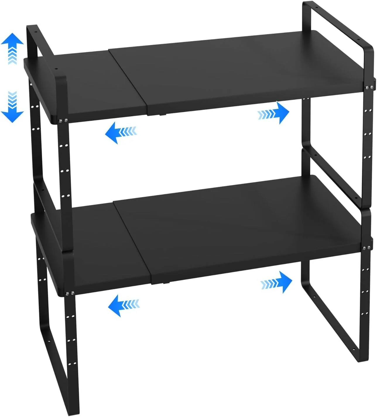 Superior Expandable Cabinet Shelf Organizer Stackable Kitchen Pantry Counter Storage Adjustable Closet Cupboard Stand Rack Risers Spice Organization 80LBS Heavy Duty Black 2 Pack Sophisticated