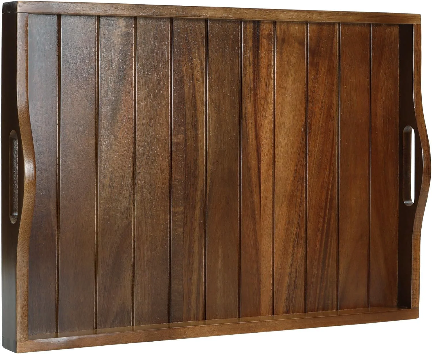 Consistent Large Acacia Wooden Serving Tray with Handles 20 x 14 inch Decorative Coffee Table Ottoman Tray for Living Room Extra Large for Kitchen Dinner Food Bar Breakfast in Bed Dark Brown Contemporary