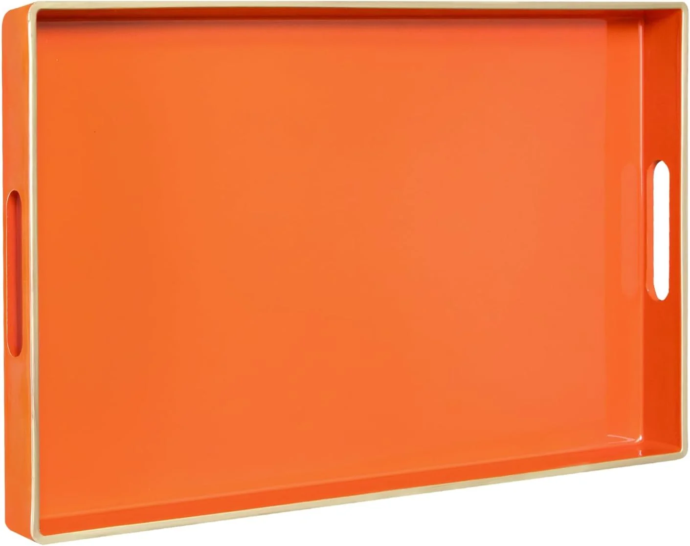 Original Design MAONAME Orange Decorative Tray for Coffee Table Serving Tray with Handles Plastic Melamine Tray Modern Ottoman Tray Rectangular Countertop Organizer Tray for Living Room 15.8 L x 10.2 W x 1.4 H Superior