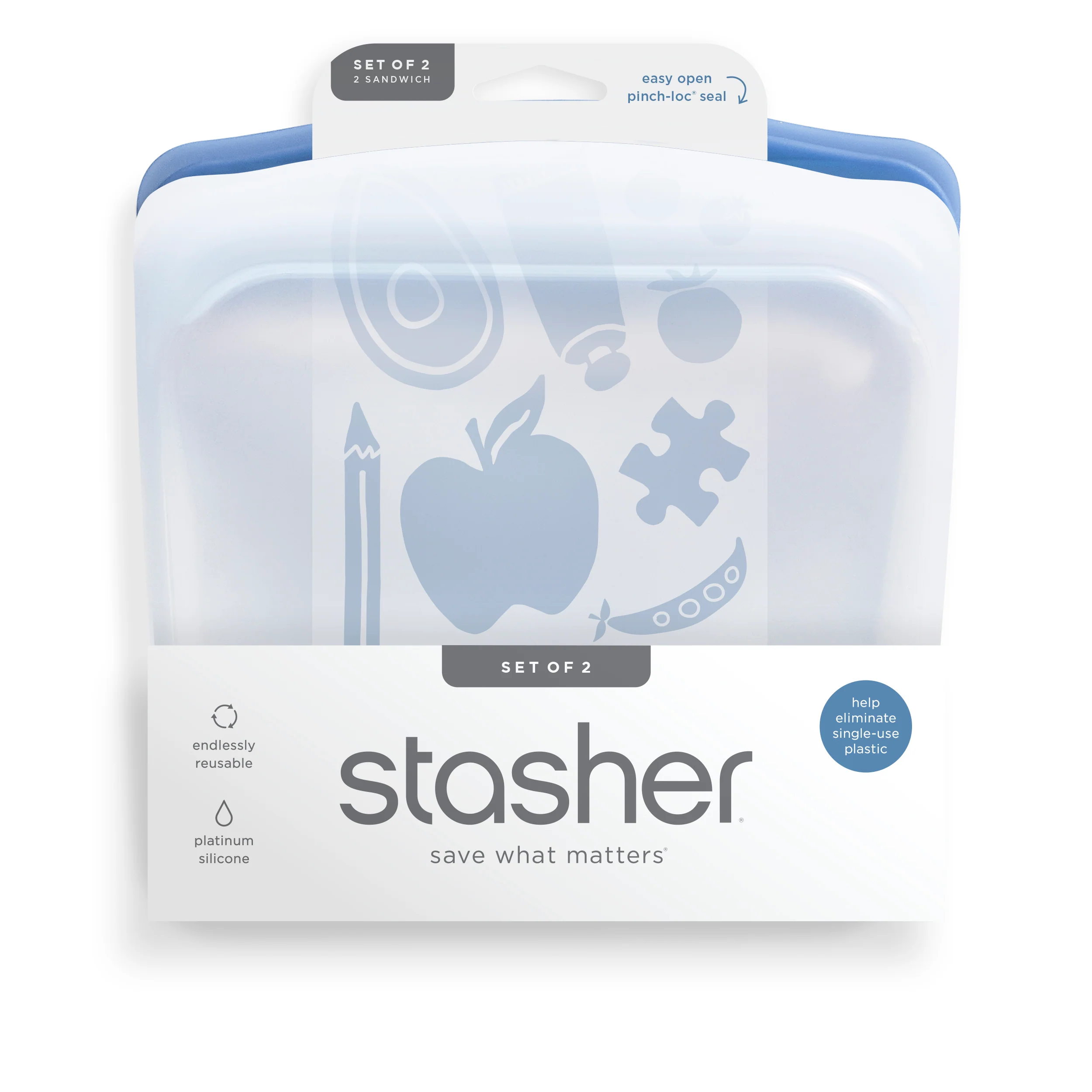 Environmentally Friendly Stasher Reusable Silicone Sandwich Bag 2 pack Lightweight
