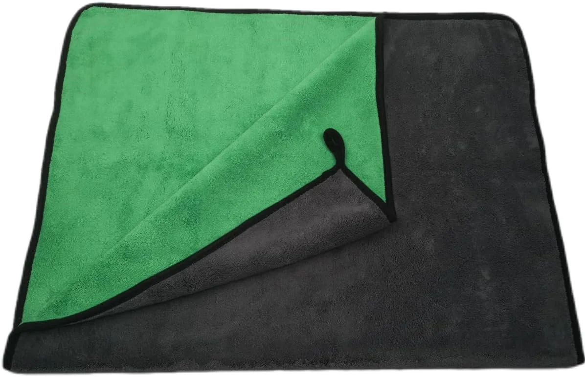 Detailed Large Microfiber Drying Towel for Car Great Thick Soft Plush Towels 36 x 24inches 800GSM Thickness Quality Washable Absorbency No Scratch Lint Drying Towel 36 x 24inches Grey-Green 1pack Contemporary