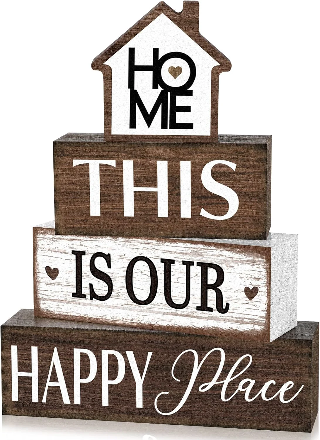 Practical Cinnvoice 4 Pcs Farmhouse Table Decoration Rustic Sign Block Vintage Home This Is Our Happy Place Wood Sign Home Tabletop Centerpiece Modern Farmhouse Decor for Home Kitchen Shelf Tier Tray Decor Green