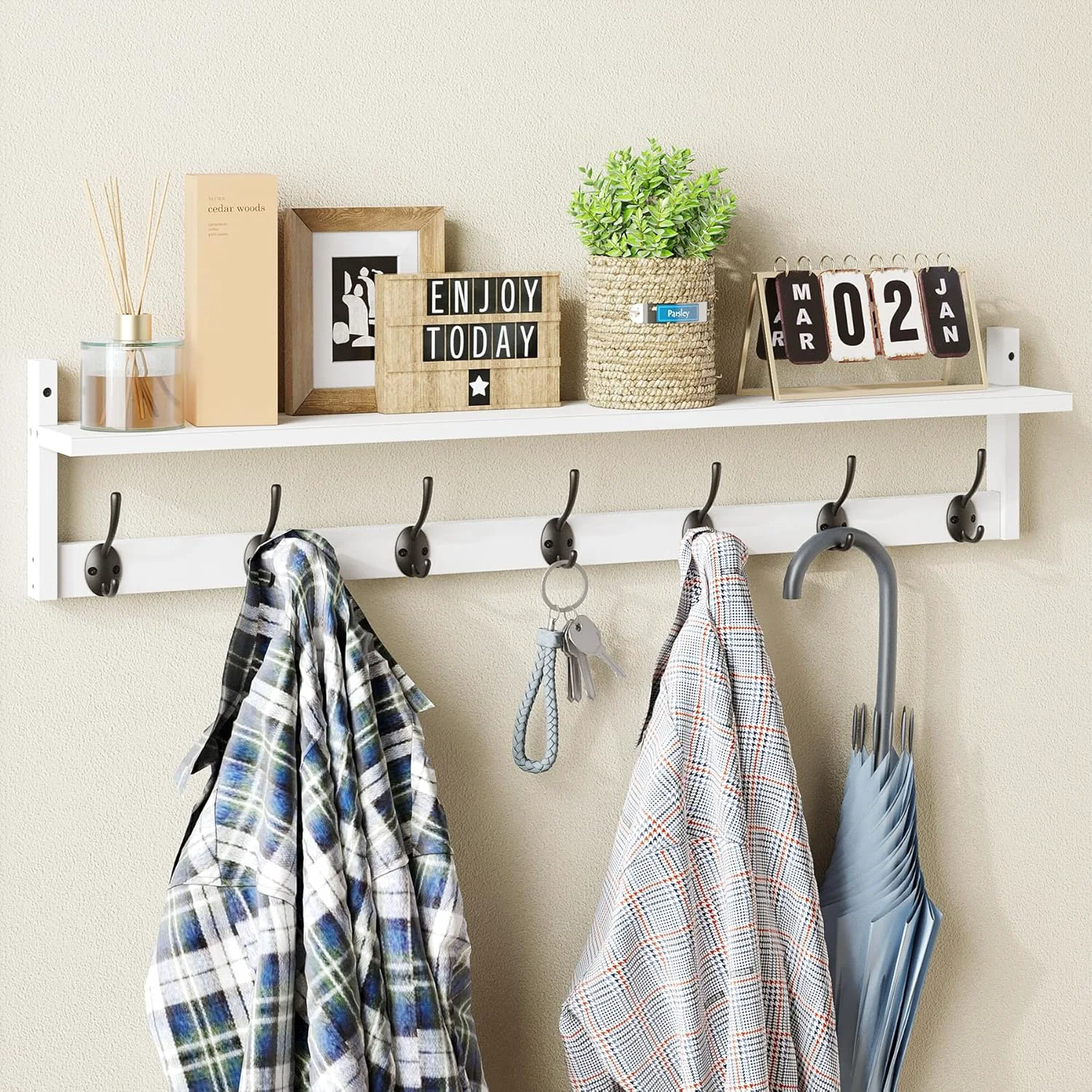 Effective Bameos 35 L Wall Hooks with Shelf Entryway Coat Hooks for Wall with Shelf Wood Wall Hanging Shelf Exceptional