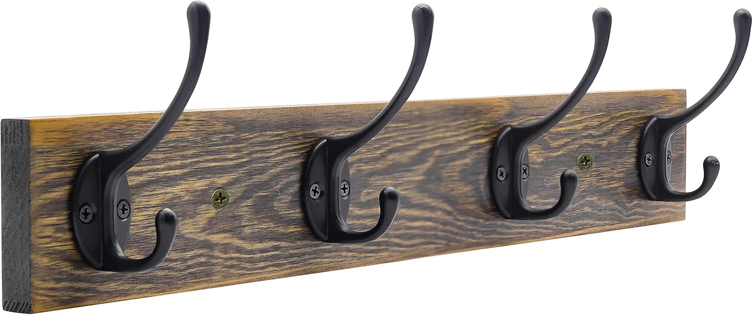 High-Grade IBosins Vintage Wall Mounted Coat Rack 17 Long with 4 Black Double Hooks Prestigious