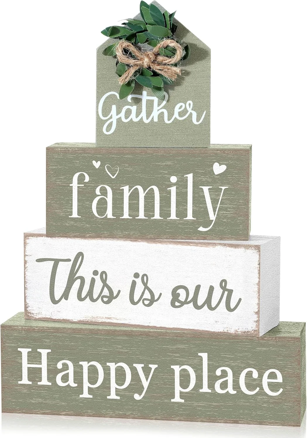 High-Performance Cinnvoice 4 Pcs Farmhouse Table Decoration Rustic Sign Block Gather Family Sage Green Eucalyptus Wood Sign Home Tabletop Centerpiece Farmhouse Decor for Home Kitchen Office Shelf Mantel Decor Dependable