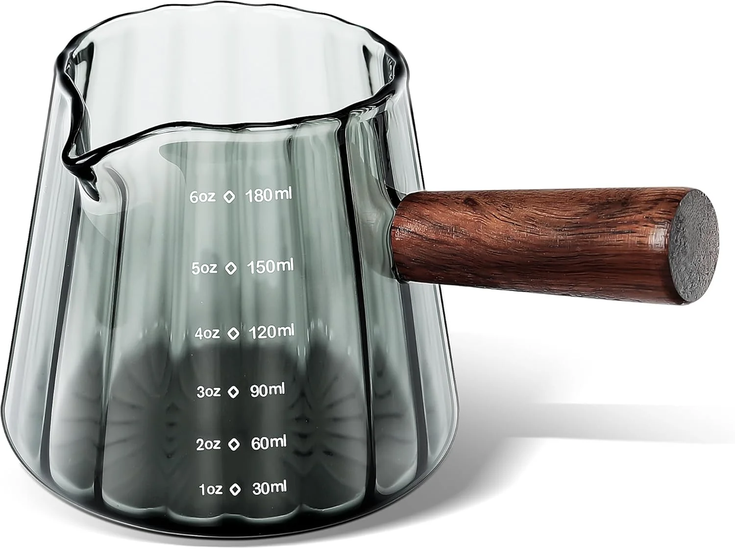 Sustainable Joeyan 6 oz Grey Glass Measuring Cups with Spout Borosilicate Glass Triple Pitcher with Scale Classic