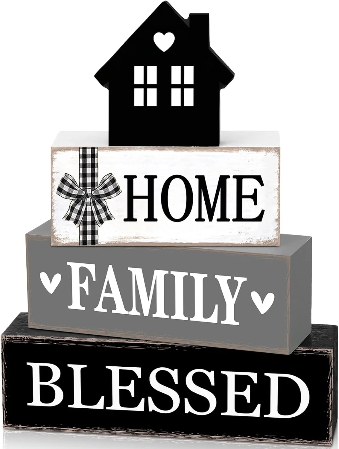 Exceptional Cinnvoice 4 Pcs Farmhouse Table Decoration Rustic Sign Block Blessed Stylish