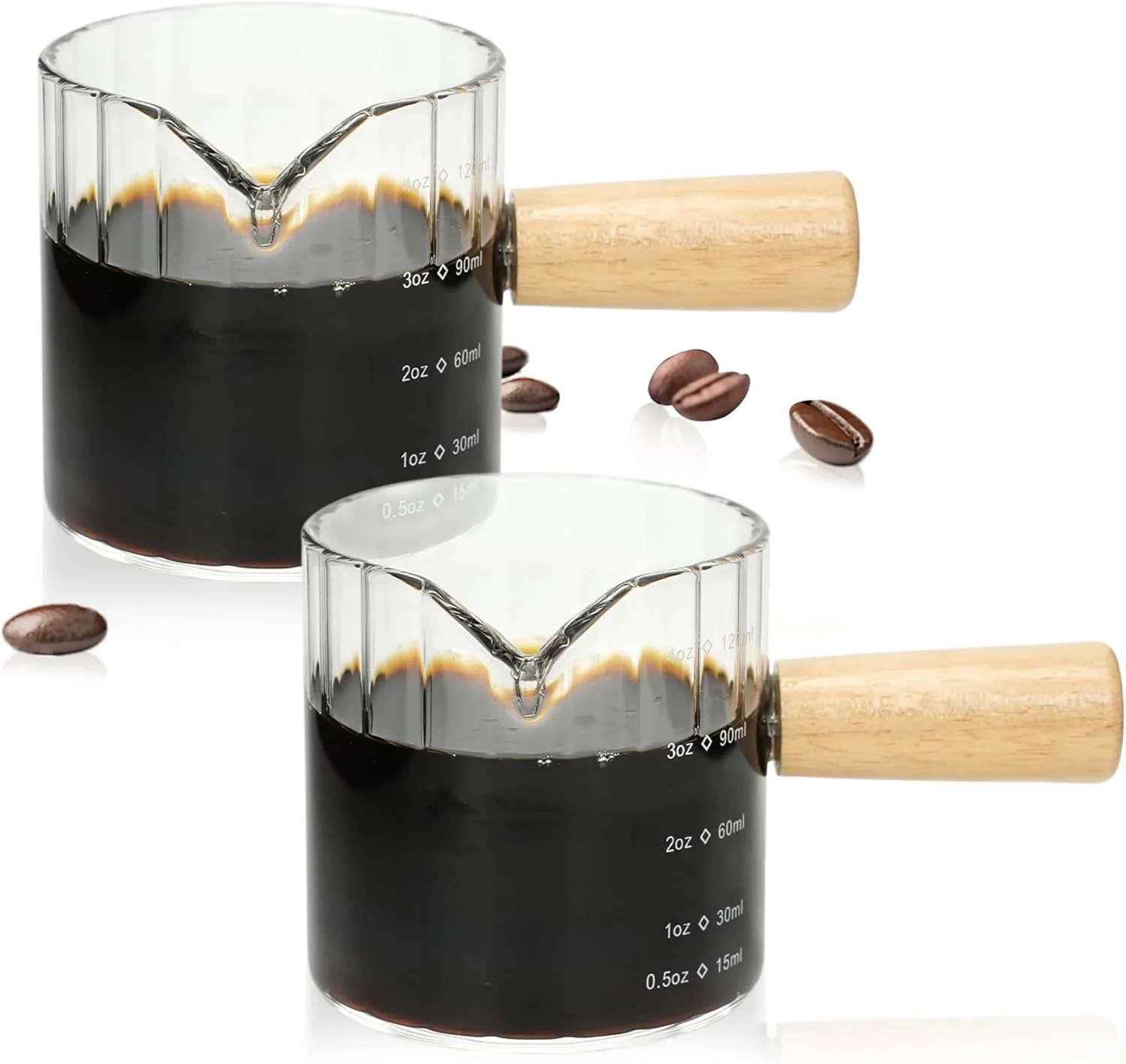 Advanced Espresso Cups Set of 2 4 OZ Espresso Shot Glass with Handle V-Shaped Mouth Ribbed Milk Frothing Pitcher Glass Measuring Cup Cappuccino Cup Relaxed