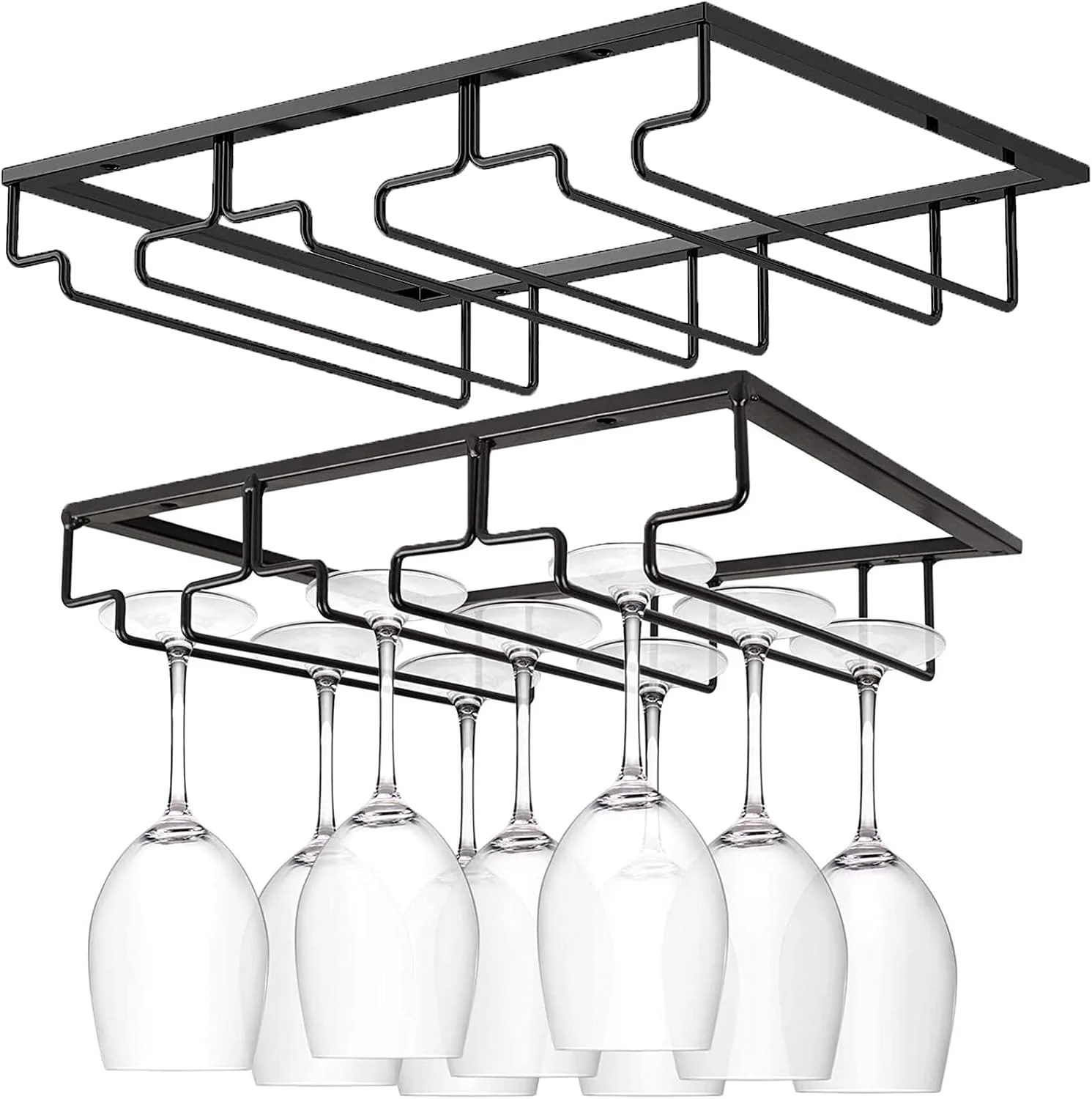 Effective Wine Cup Holder Table Decoration Storage Hanger Metal Organizer for Bar Kitchen Stemware Rack Under Cabinet Stainless Steel Hanger Storage Shelf Black Black 3 Rows 2 Packs Trendy