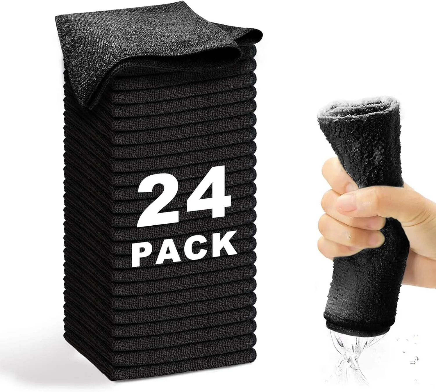 Genuine Microfiber Cleaning Cloth-24Pcs 13×13 inch Ultra Soft Highly Absorbent Rags for Housekeeping-Machine Wash Black First-Class