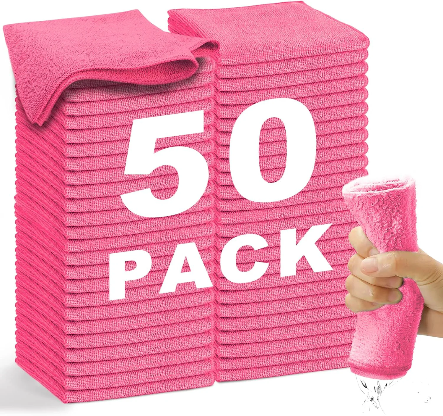 Innovative Microfiber Cleaning Cloth-50Pcs 13×13 inch Ultra Soft Highly Absorbent Rags Reusable and Lint Cleaning Towels for Housekeeping-Machine Wash HotPink